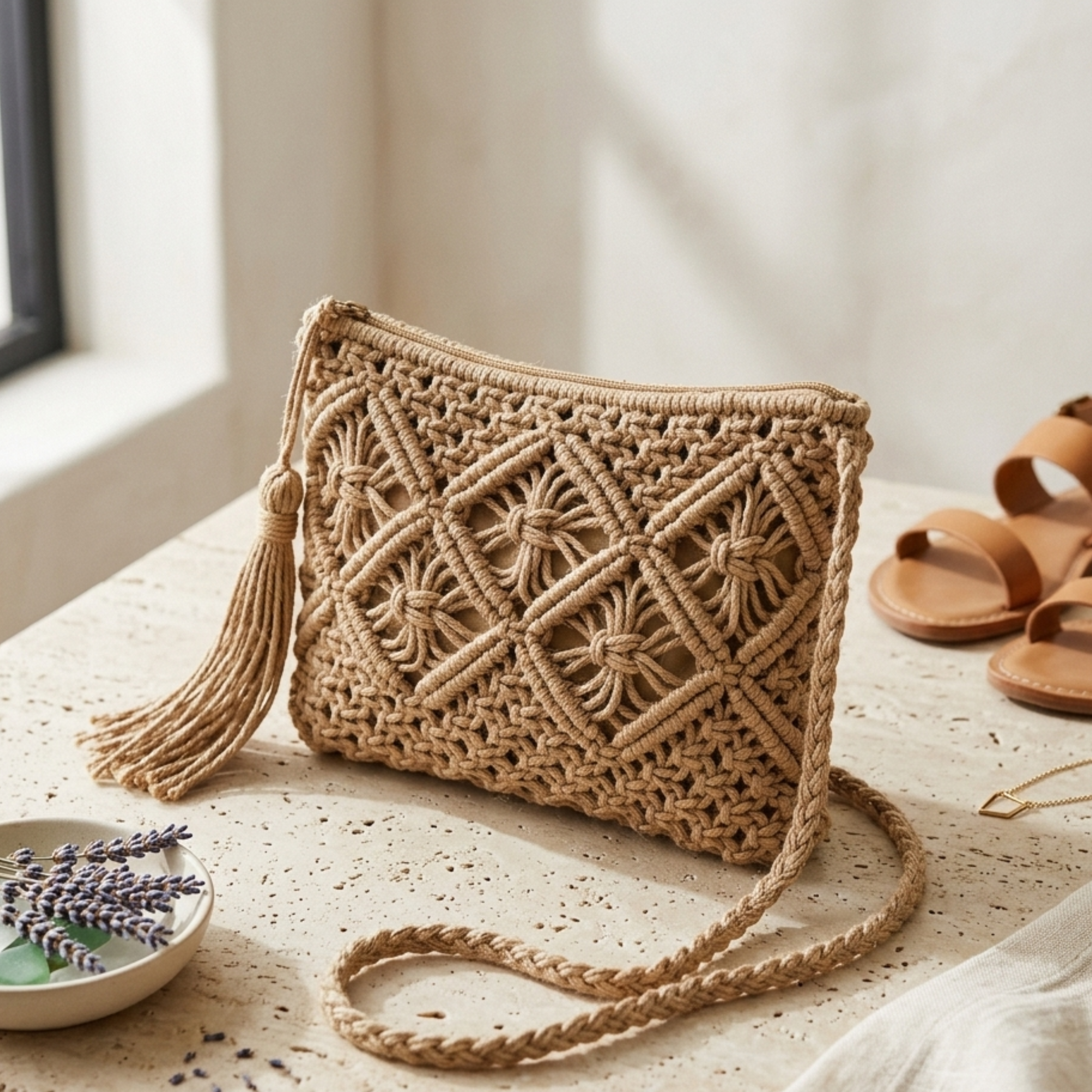 Stylish Tassel Woven Crossbody Bag - Sustainable Bag