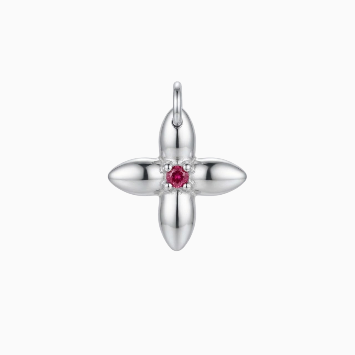 Charms - Silver Flower with Red Gem Center Pendant