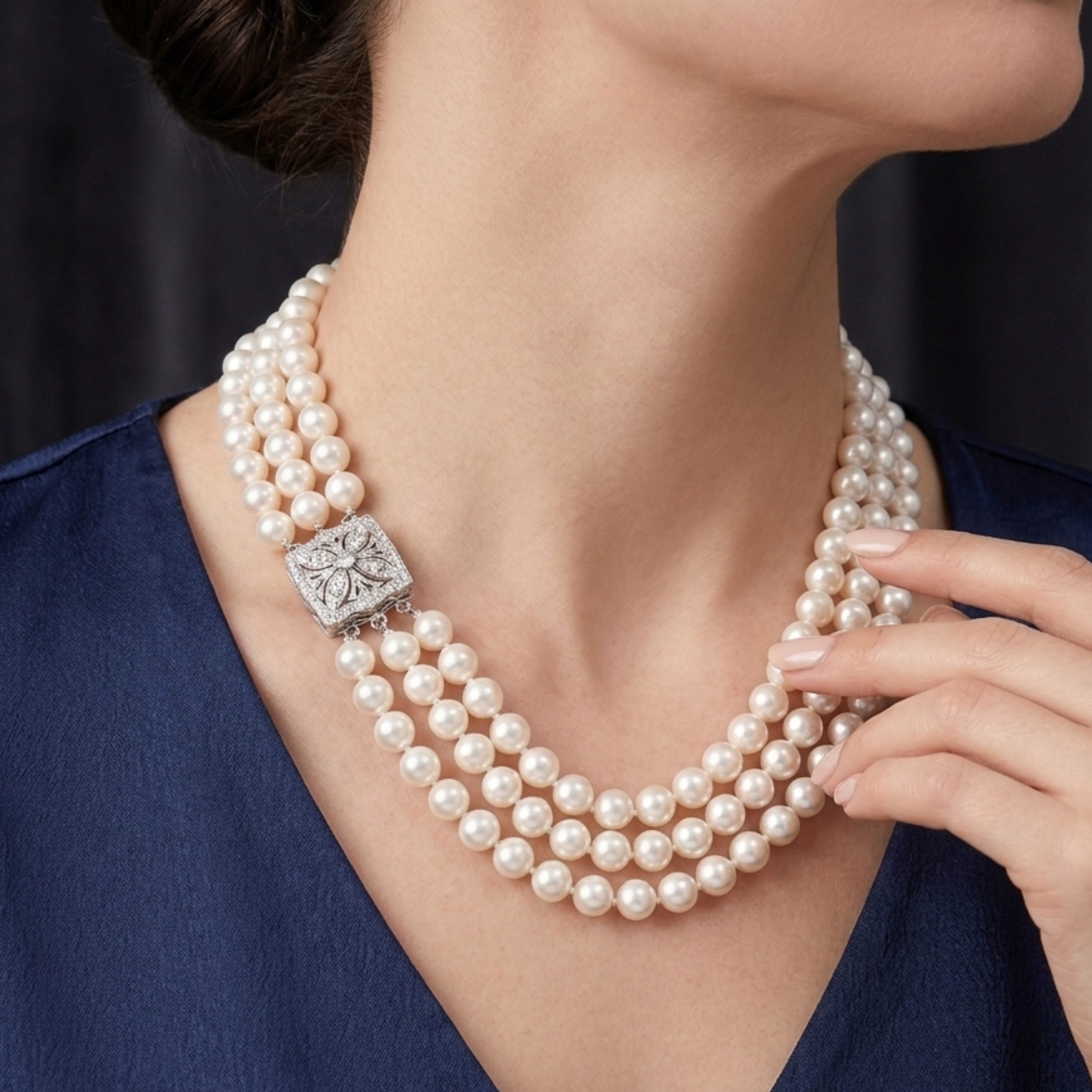 Ymirre Triple Row Pearl Necklace