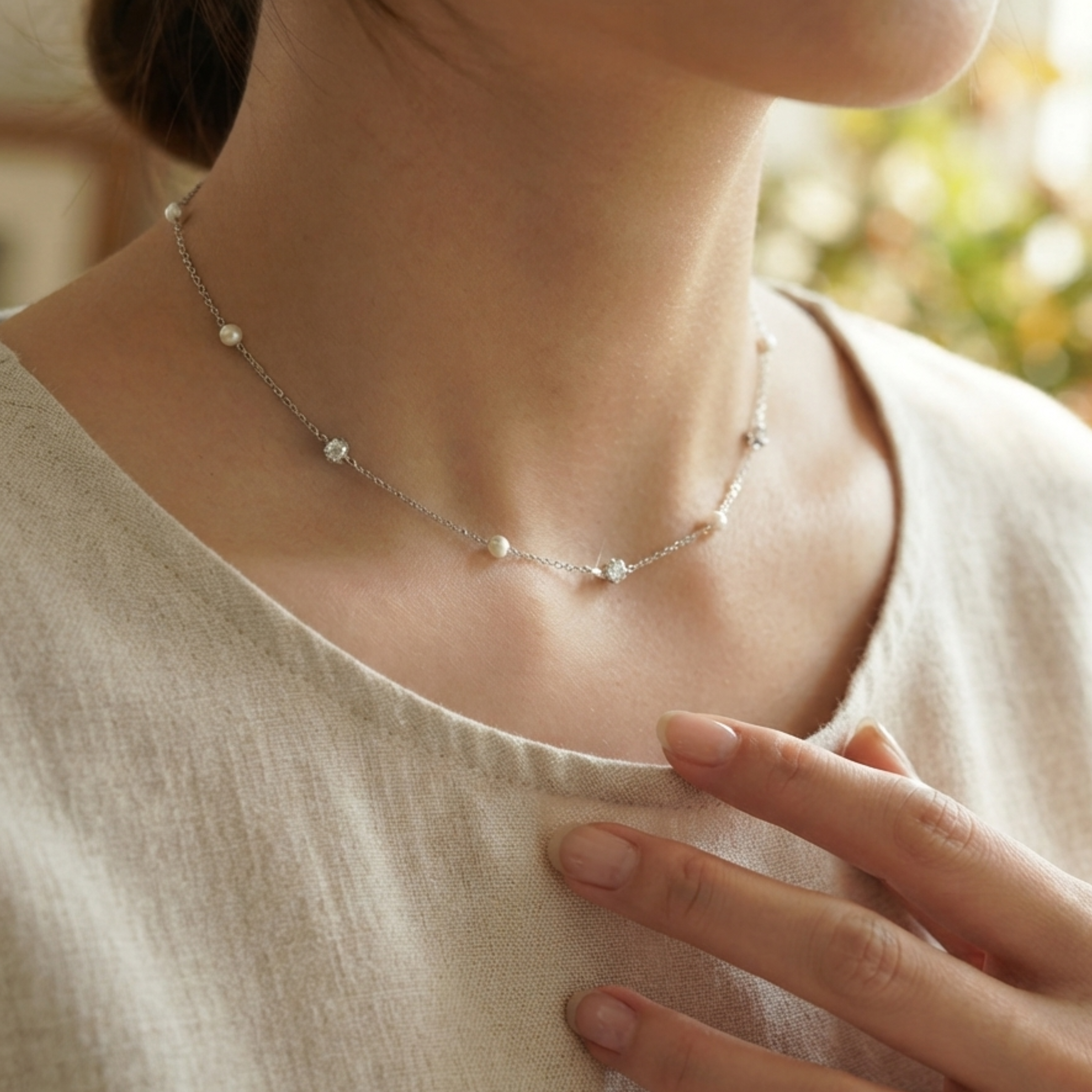 Caelina Zircon Pearl Round Choker Necklace