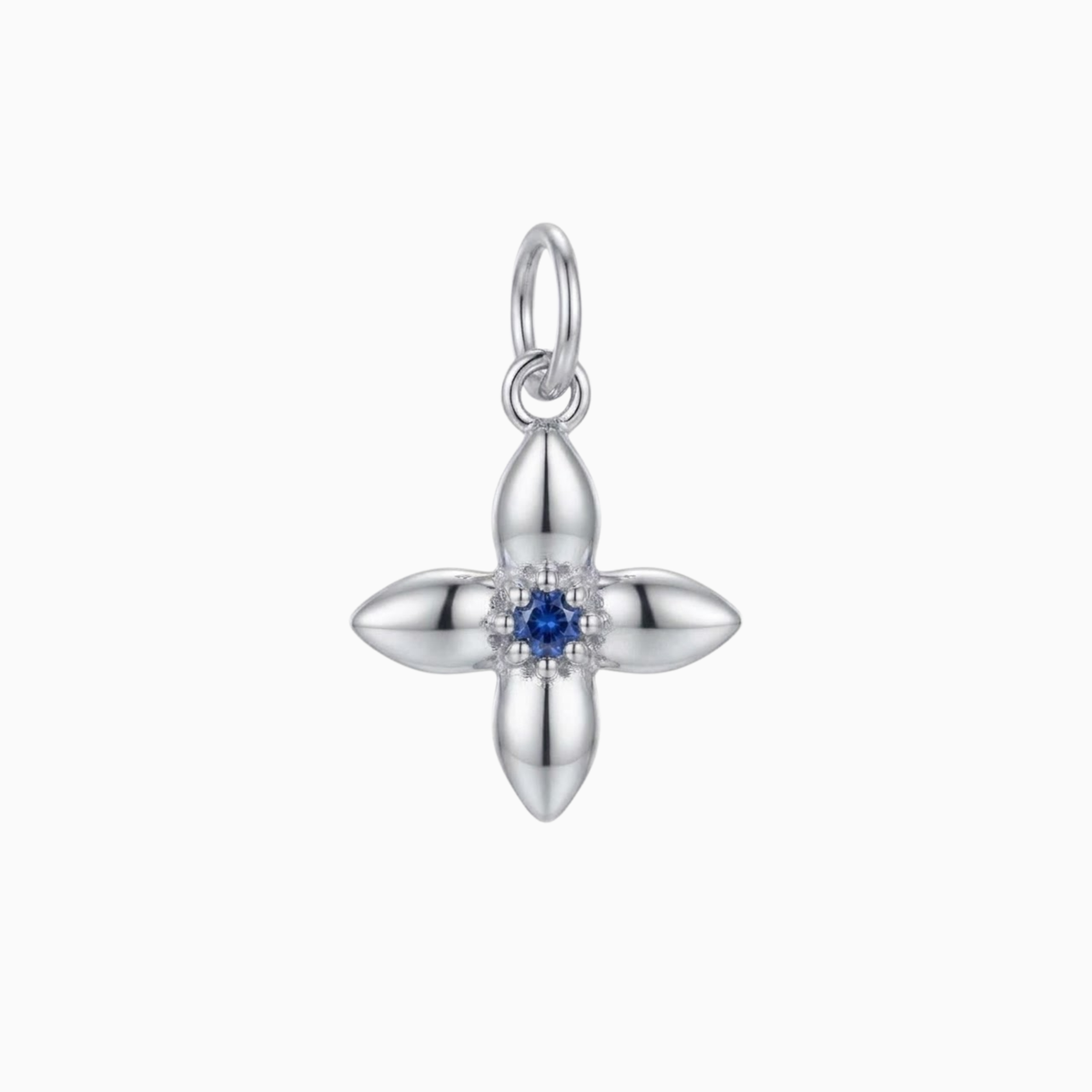 Charms - Silver Flower with Blue Gem Center Pendant