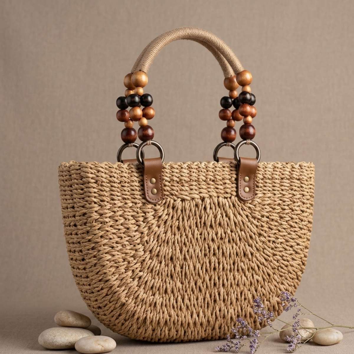 Sac à main polyvalent en paille tressée bohème – Sac durable