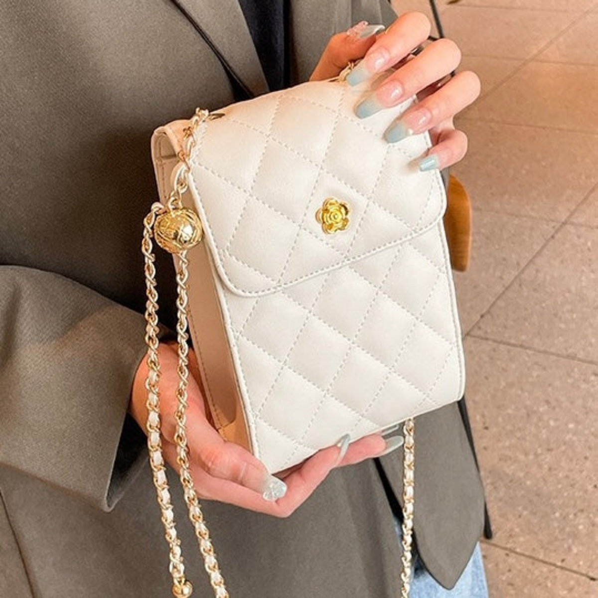 Celesthée Genuine Leather Chain Mini Crossbody Phone Bag