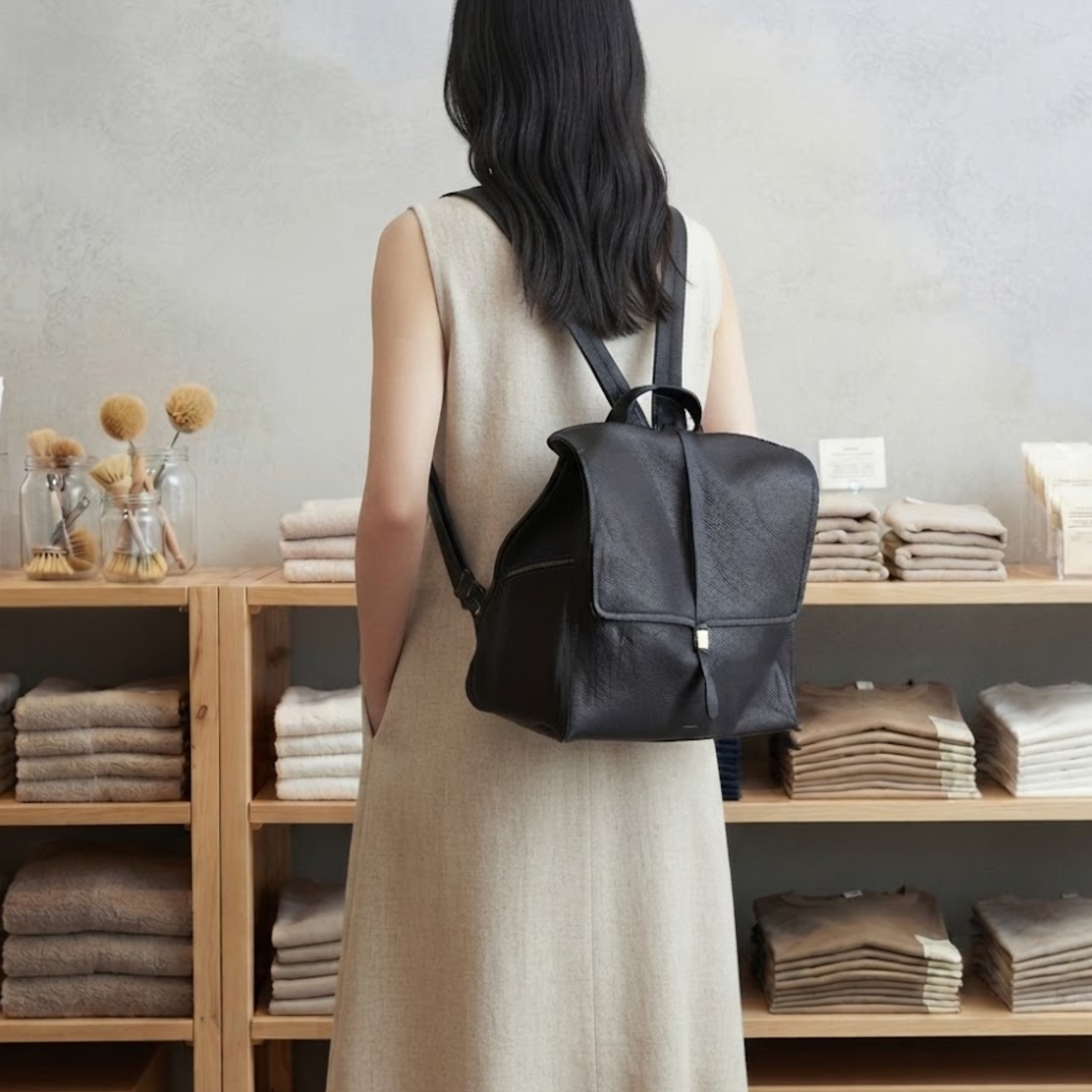 Morgana Classic Noir Leather Flap Backpack