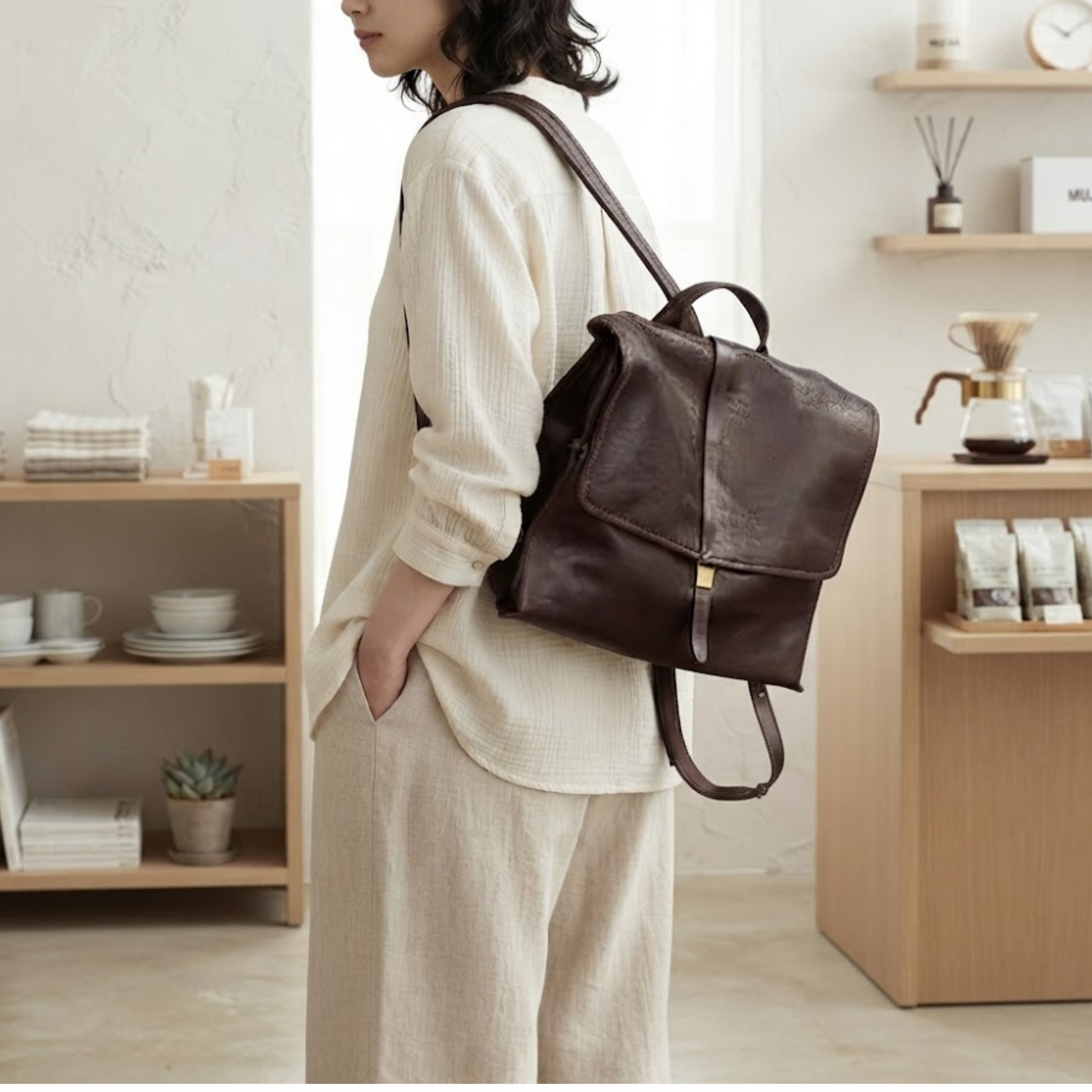 Morgana Classic Noir Leather Flap Backpack
