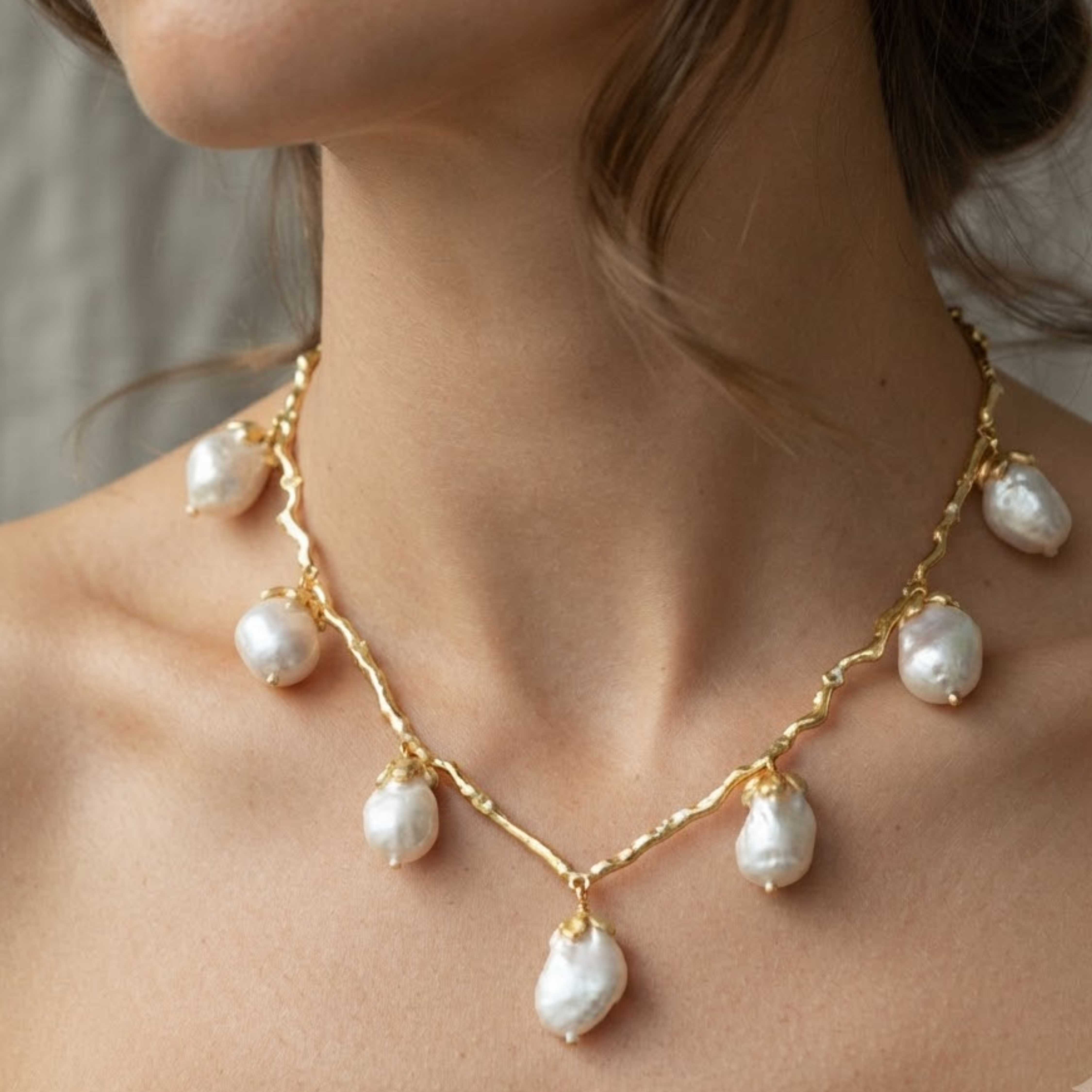 Collana Asteria con maglie e perle a conchiglia marina