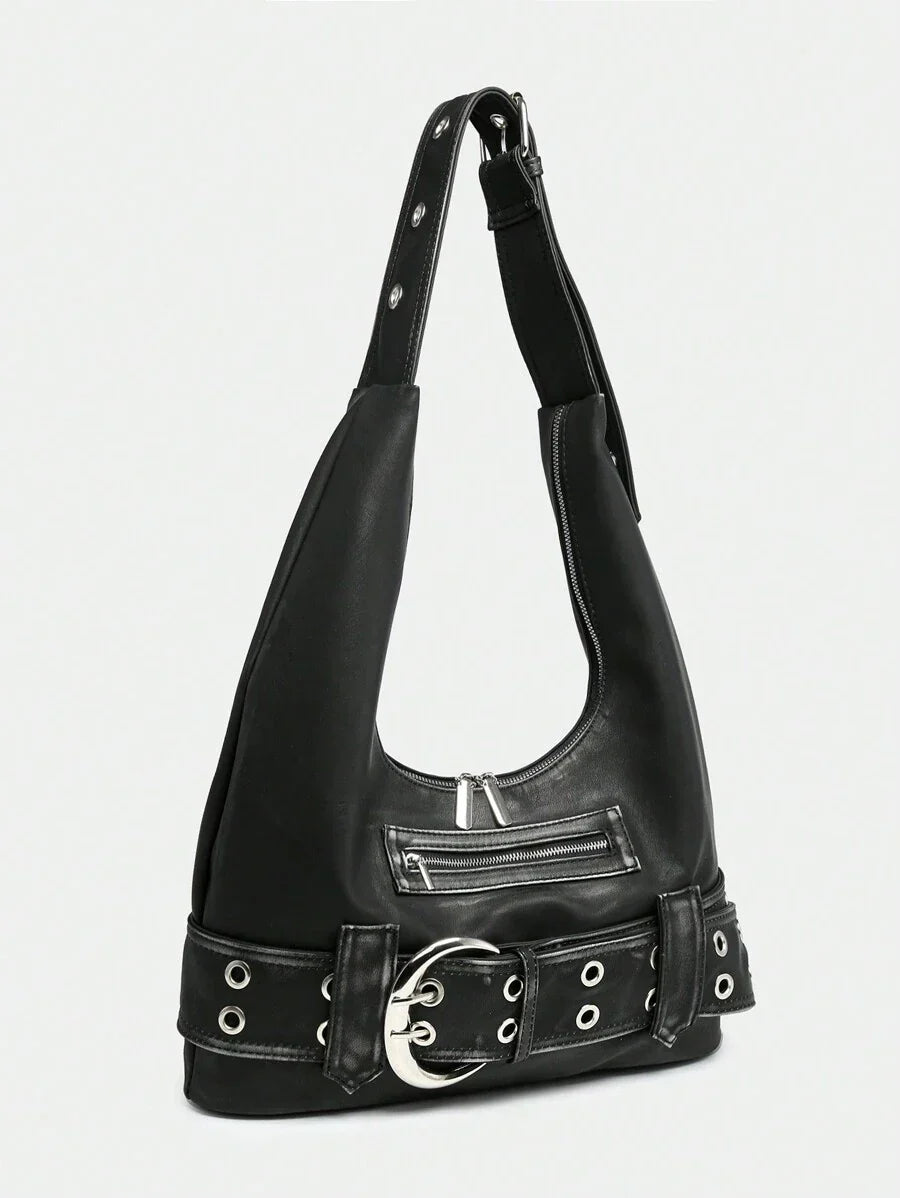Rebel Luxe Distressed Buckle Hobo Bag