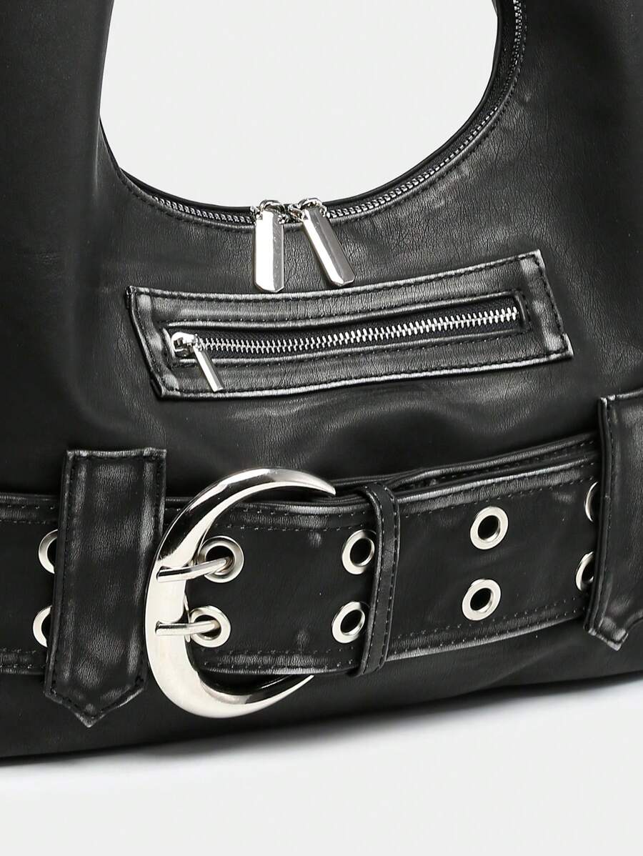 Rebel Luxe Distressed Buckle Hobo Bag