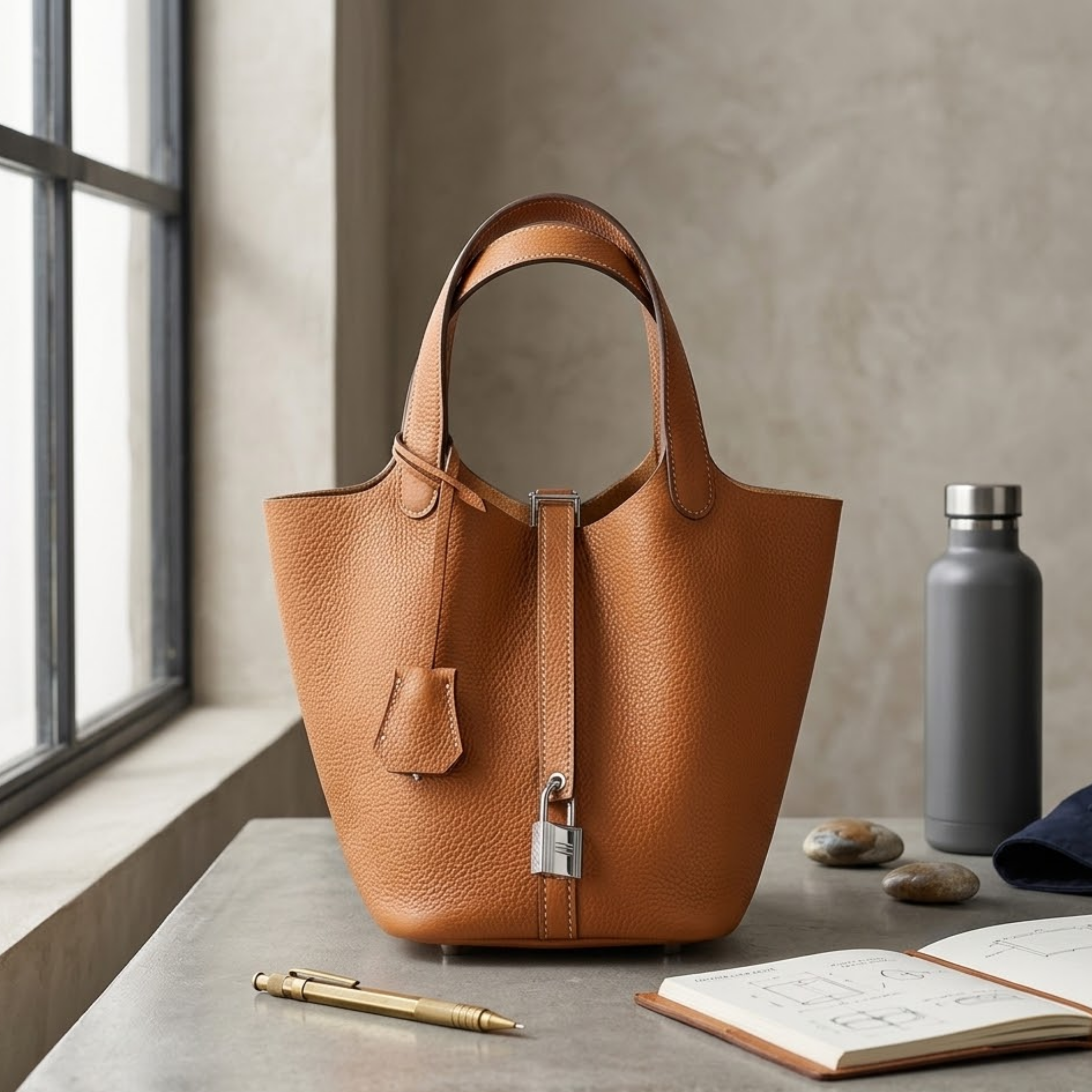 Lavelle Genuine Leather Buckle Basket Bag