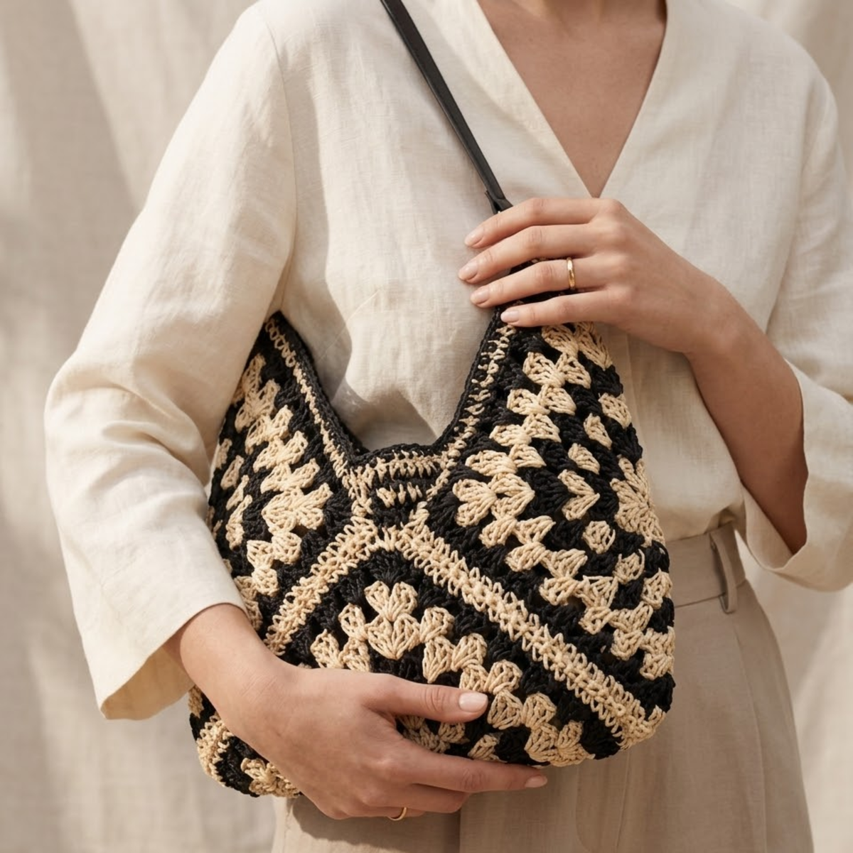 Sac cabas d’été bohème en paille tressée – Sac durable