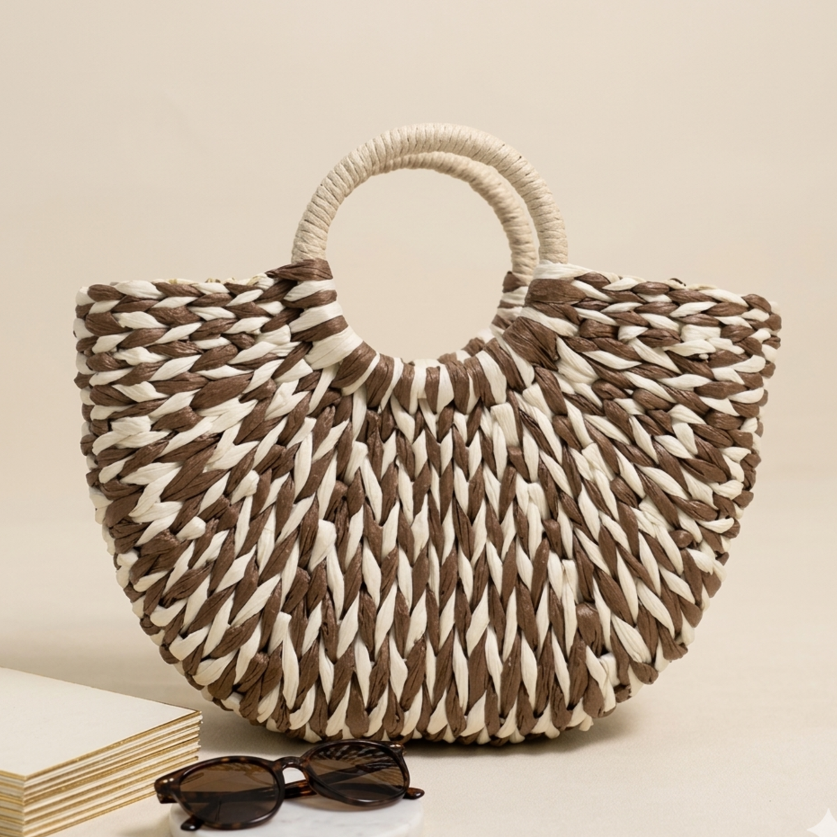 Sac à main demi-rond tressé bohème – Sac durable