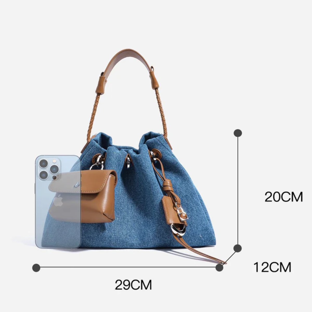Sac hobo patchwork denim en cuir véritable Noirelle