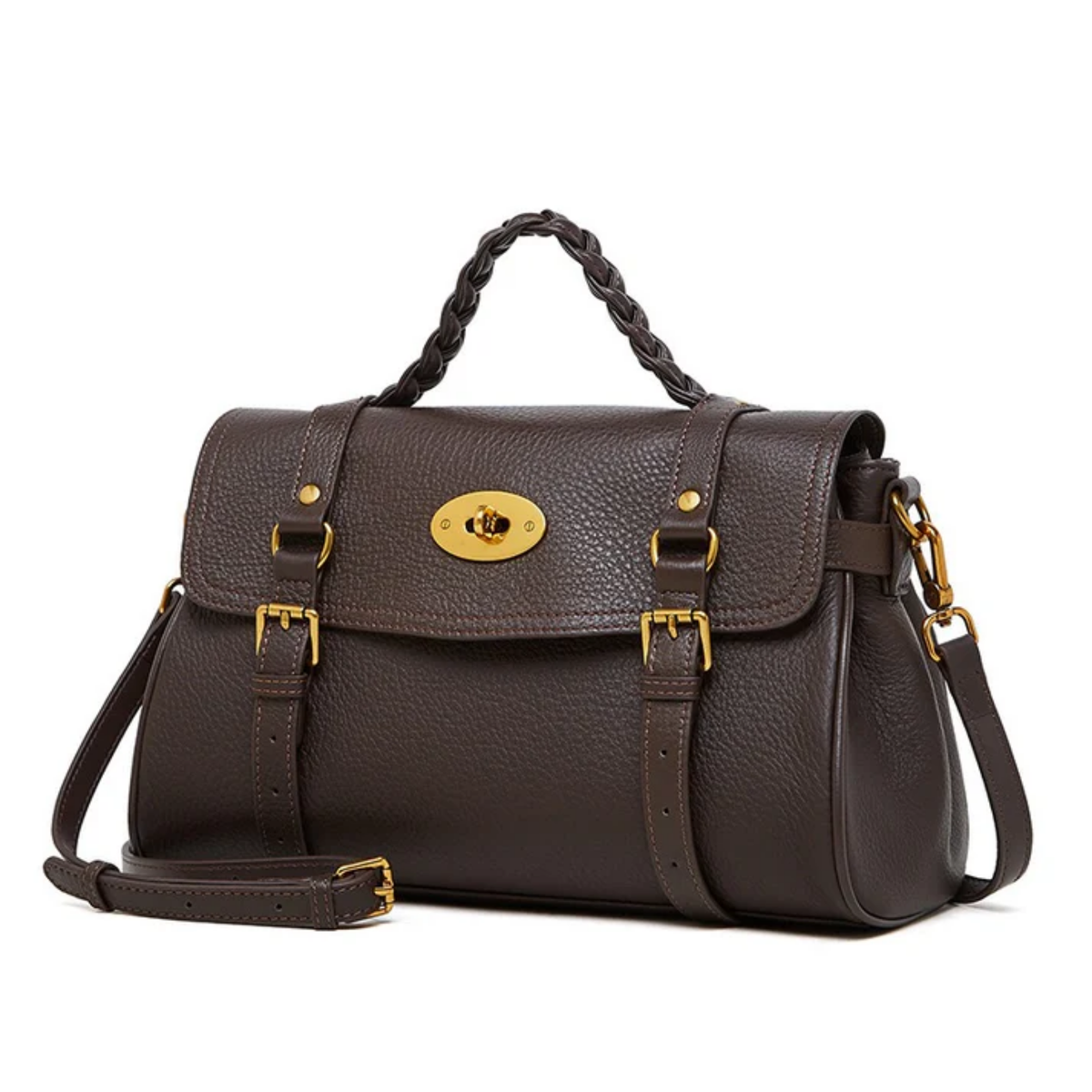 Sac cartable en cuir véritable Solévia avec poignée tressée