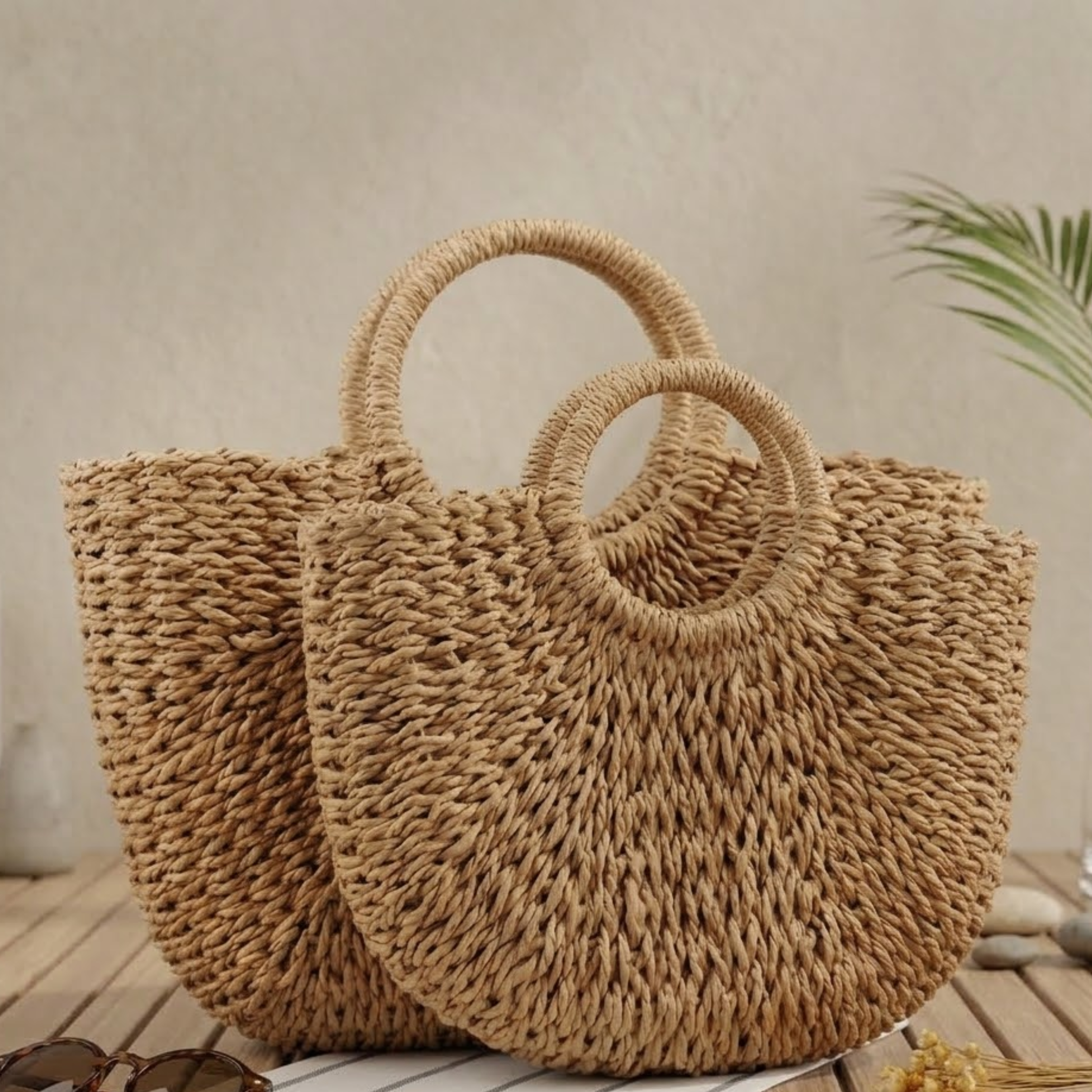 Moon-Shaped Handmade Straw Beach Tote – Sustainable Bag