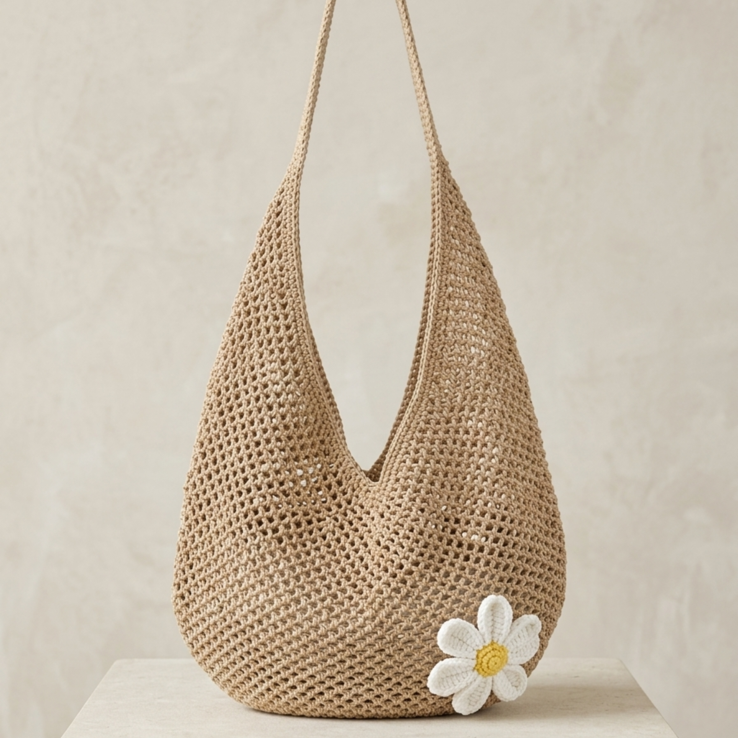 Lone Petal Hollow-Out Knitted Tote Bag – Sustainable Bag