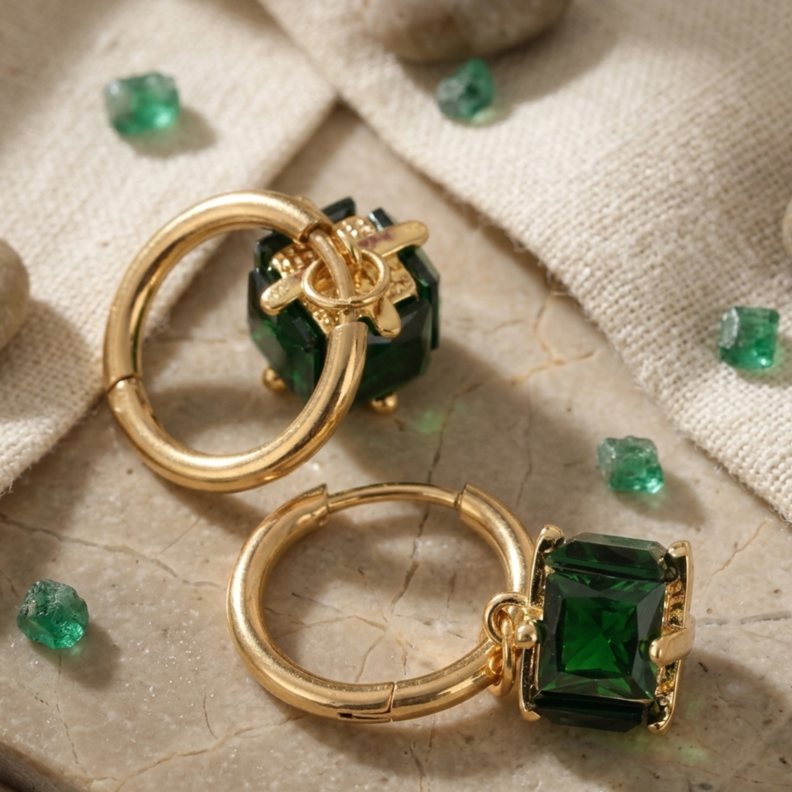 Ovelia Emerald Dangle Hoops