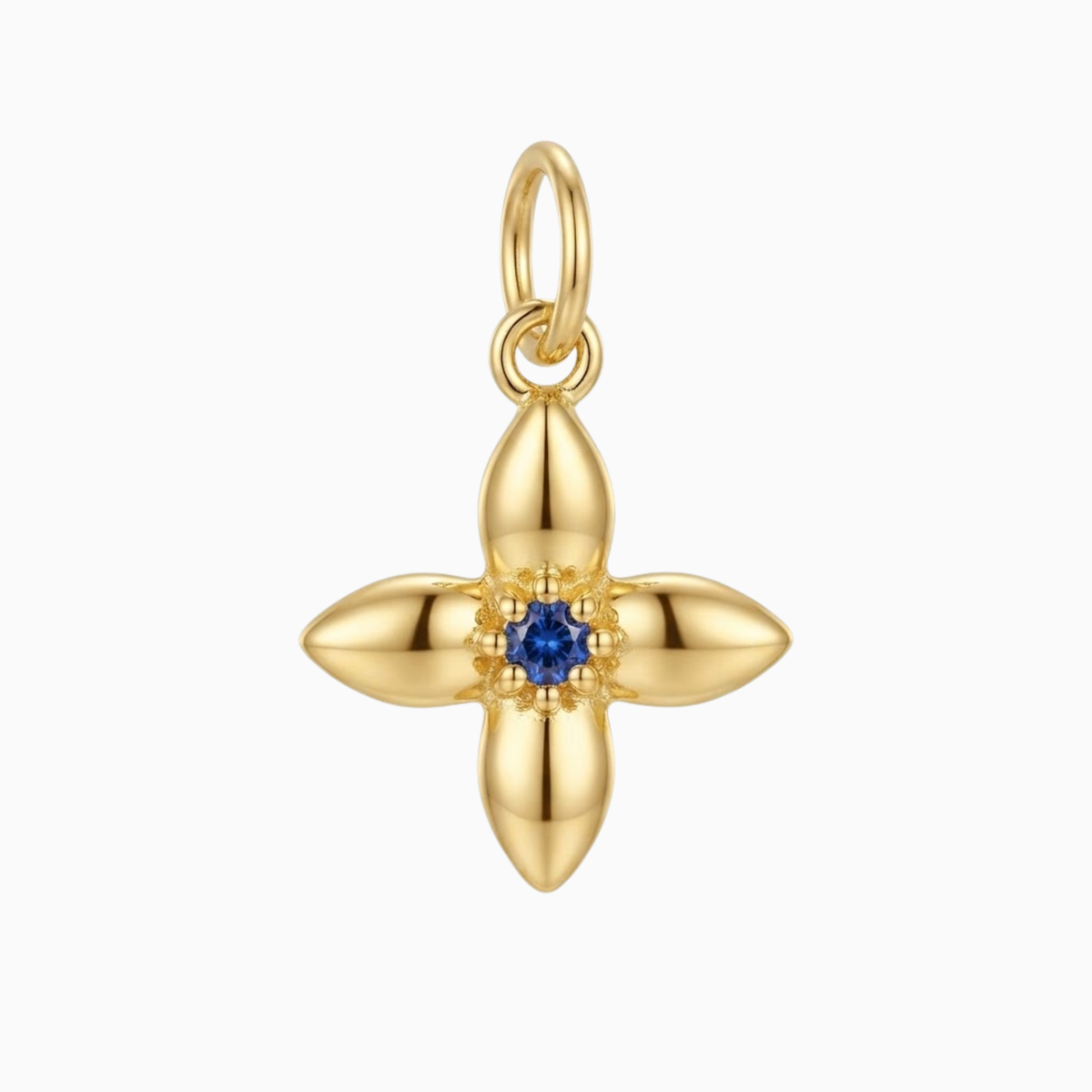 Charms - Gold Flower with Blue Gem Center Pendant