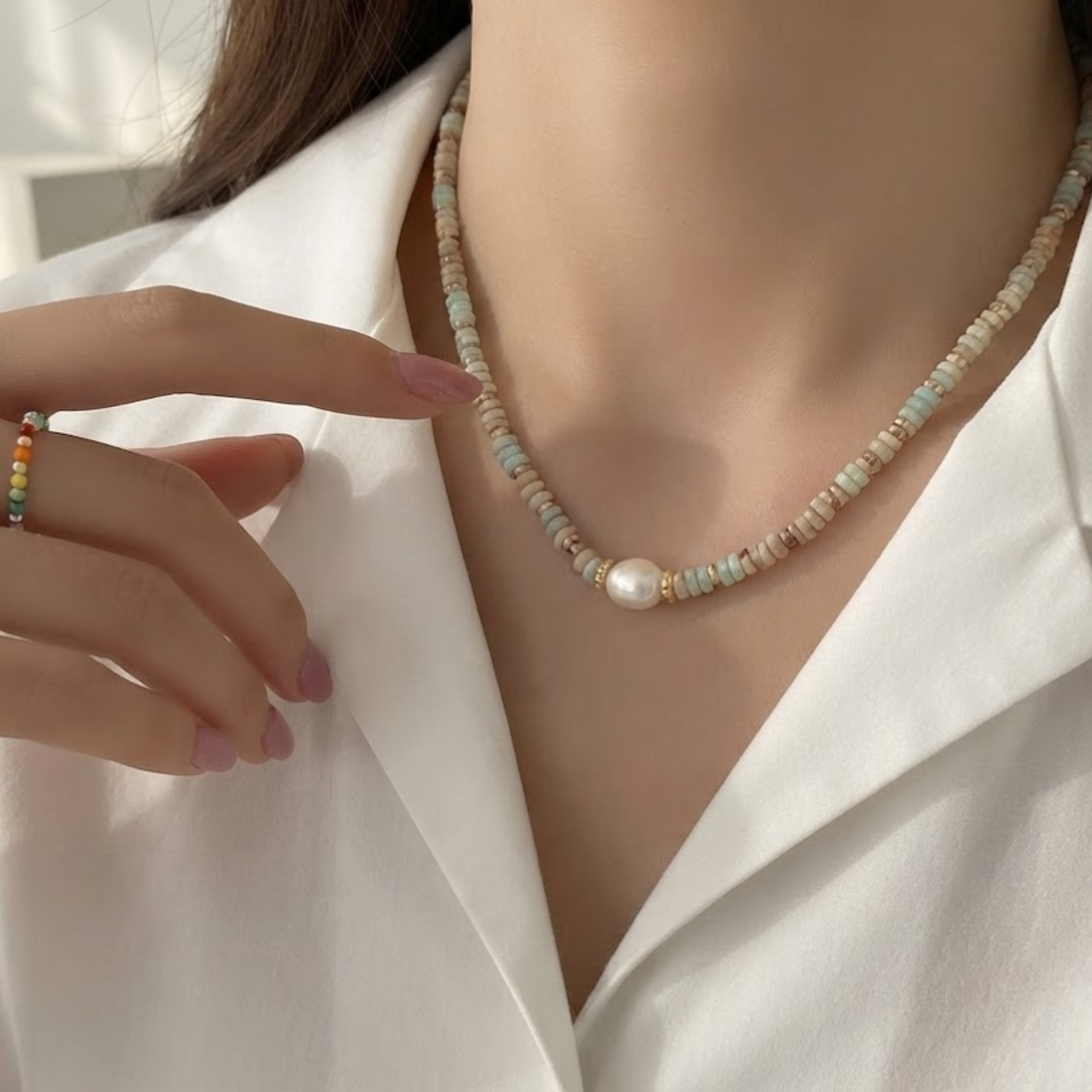 Zebbia Natural Stone Chain Necklace