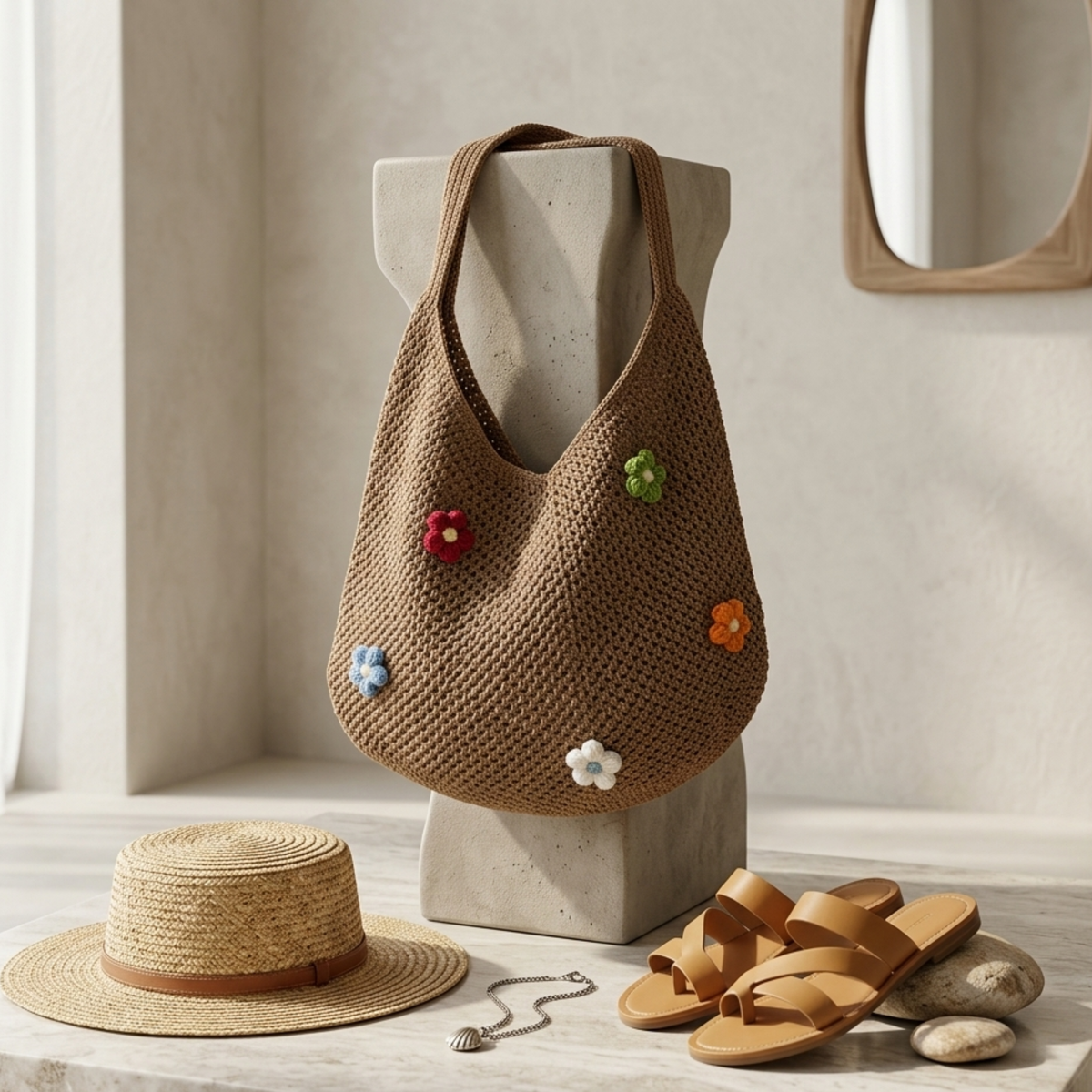 Borsa a tracolla traforata a maglia Mini Blossom – Borsa sostenibile