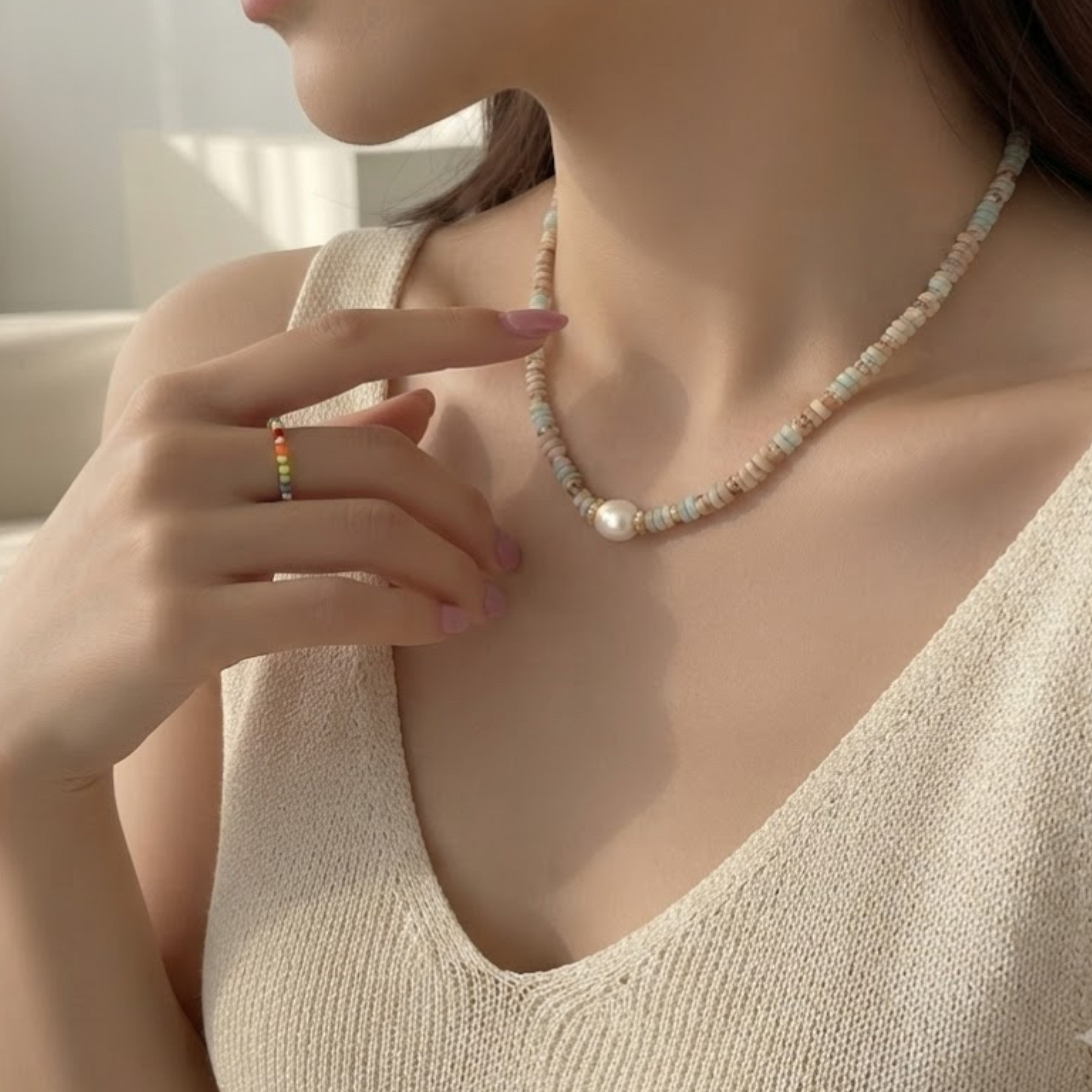 Zebbia Natural Stone Chain Necklace