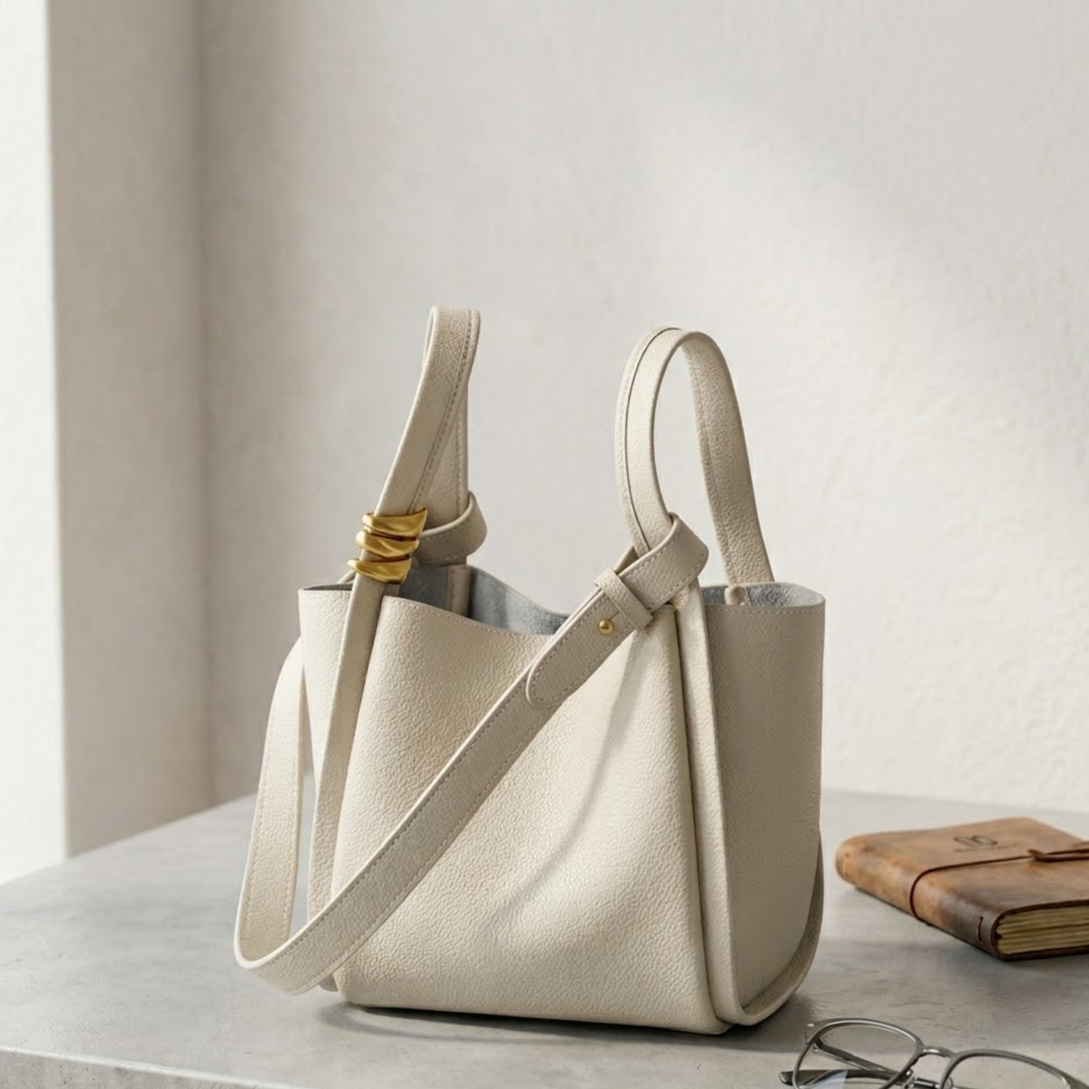 Sac seau bandoulière en cuir véritable Nyra