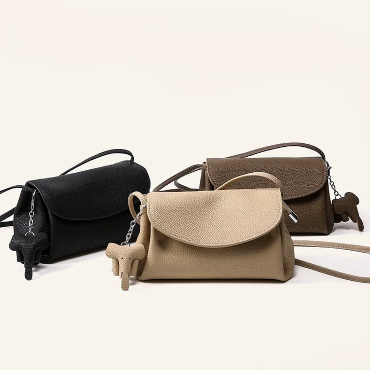 Vaelisse Genuine Leather Crossbody Bag with Mini Elephant Pendant