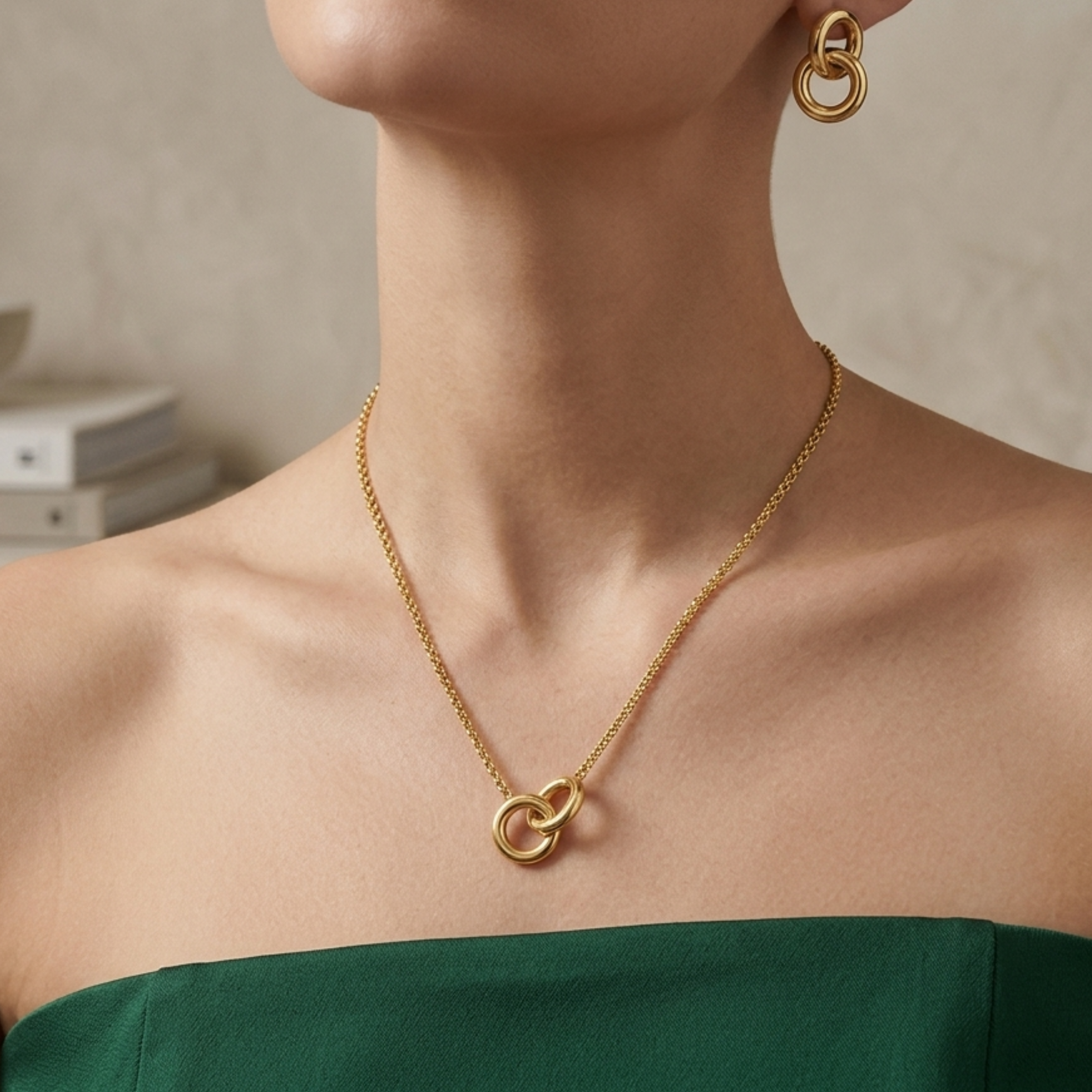 Veloure InterLock Gold Chain Necklace