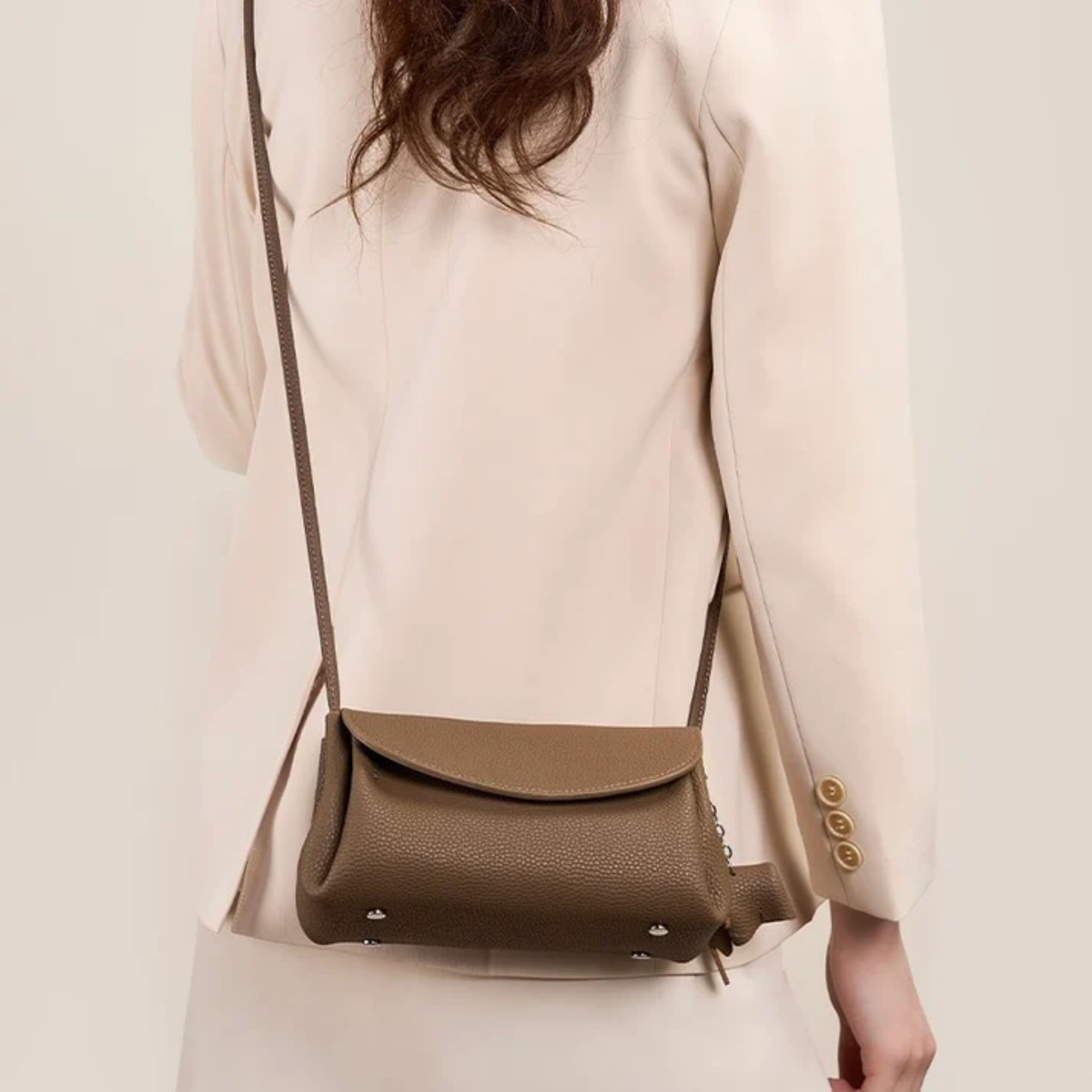 Vaelisse Genuine Leather Crossbody Bag with Mini Elephant Pendant