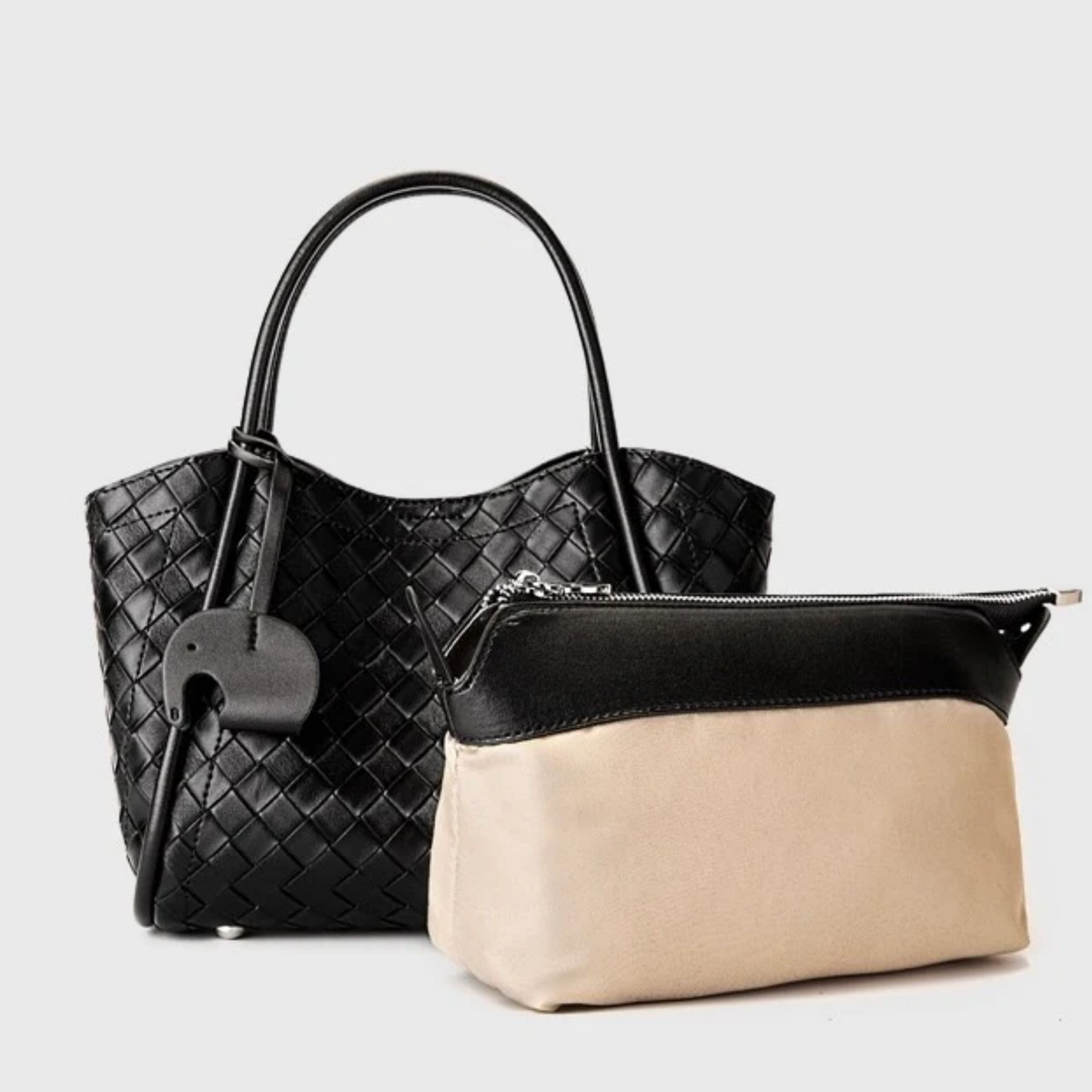Grand sac fourre-tout tressé en cuir véritable Calystria