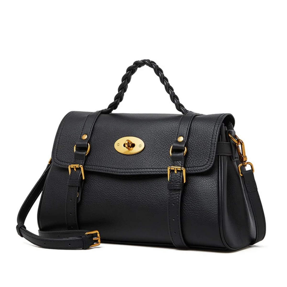 Sac cartable en cuir véritable Solévia avec poignée tressée