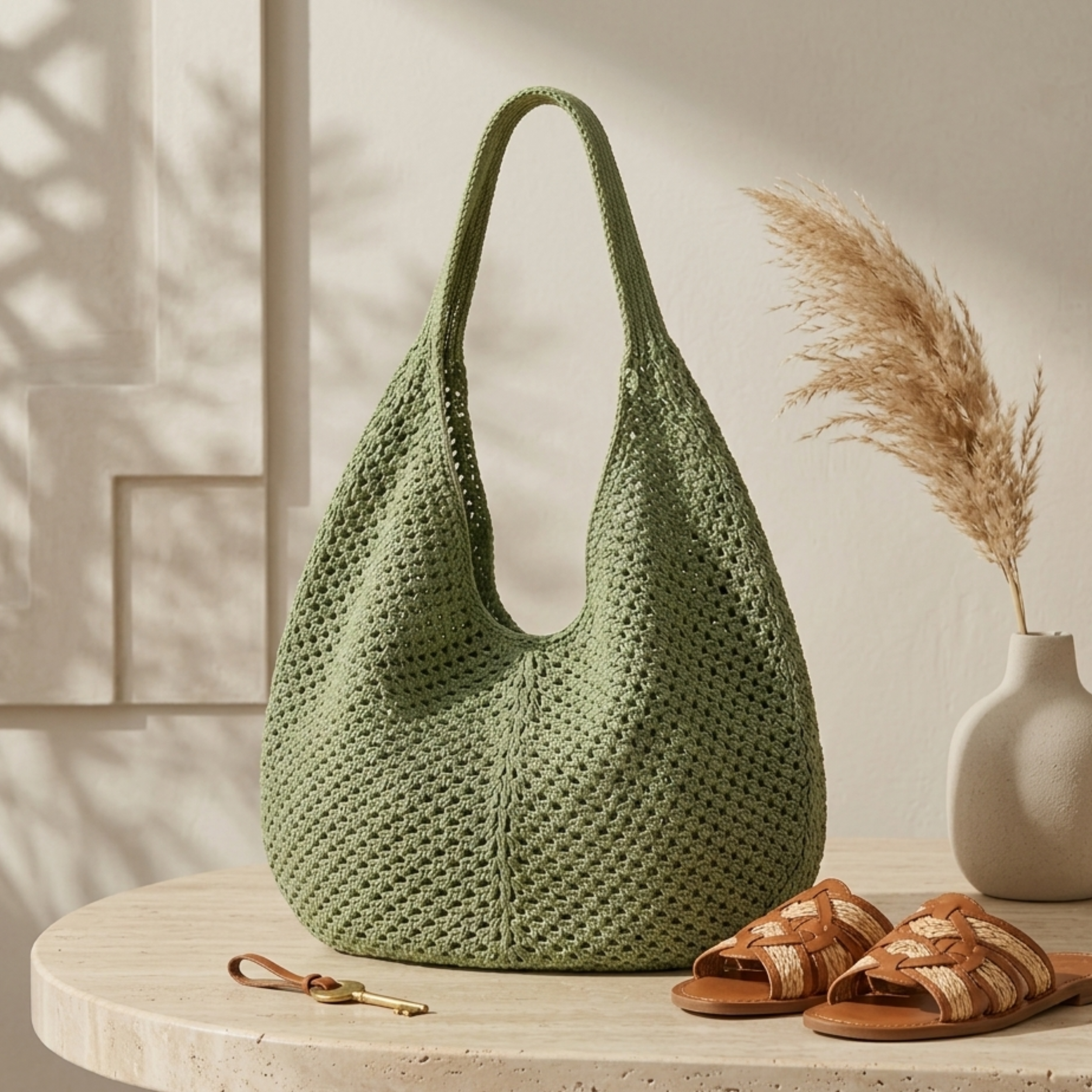 Bare Bloom Hollow-Out Knitted Tote Bag – Sustainable Bag