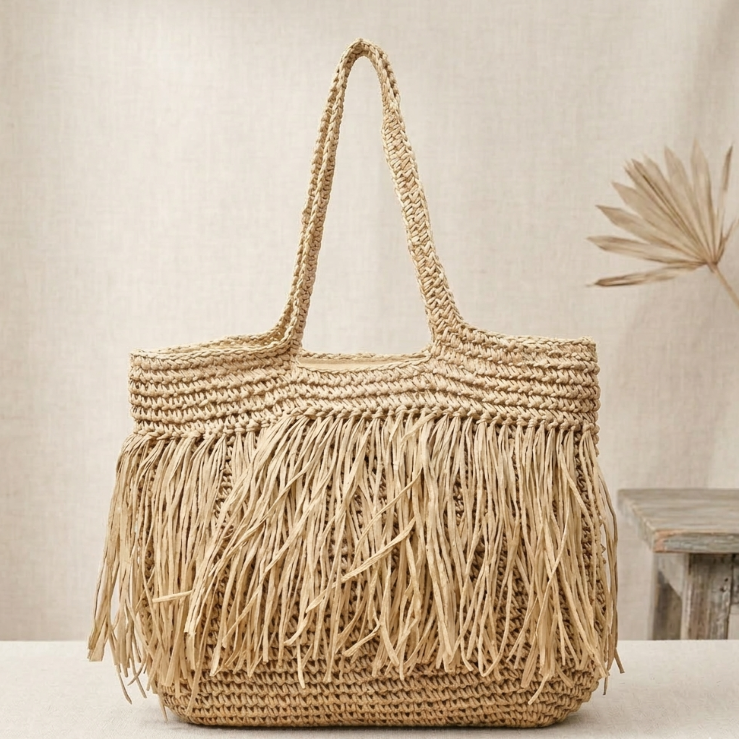 Handwoven Raffia Straw Shoulder Tote Bag – Sustainable Bag