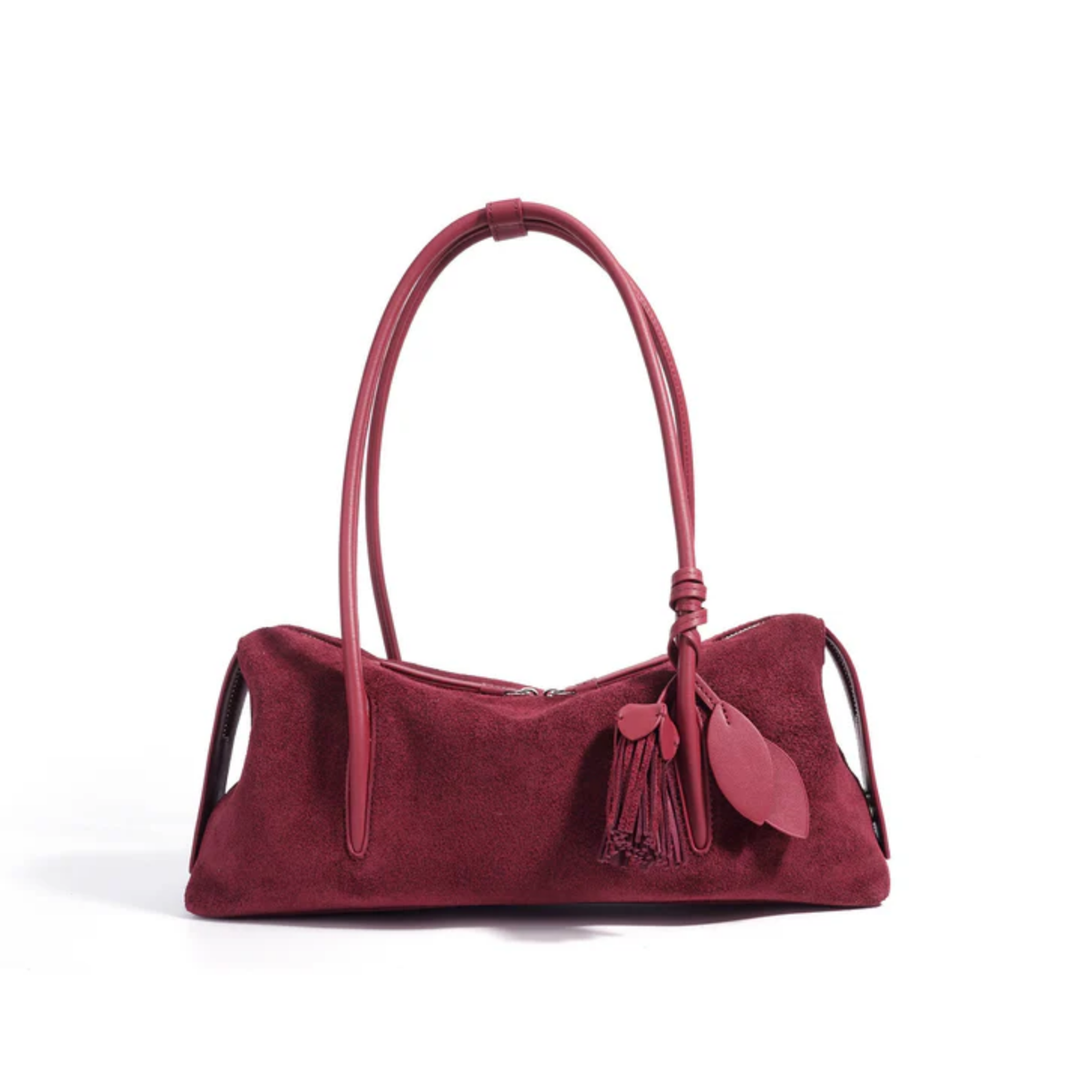 Sac épaule coussin à pendentif pompon en cuir véritable Amaranthe