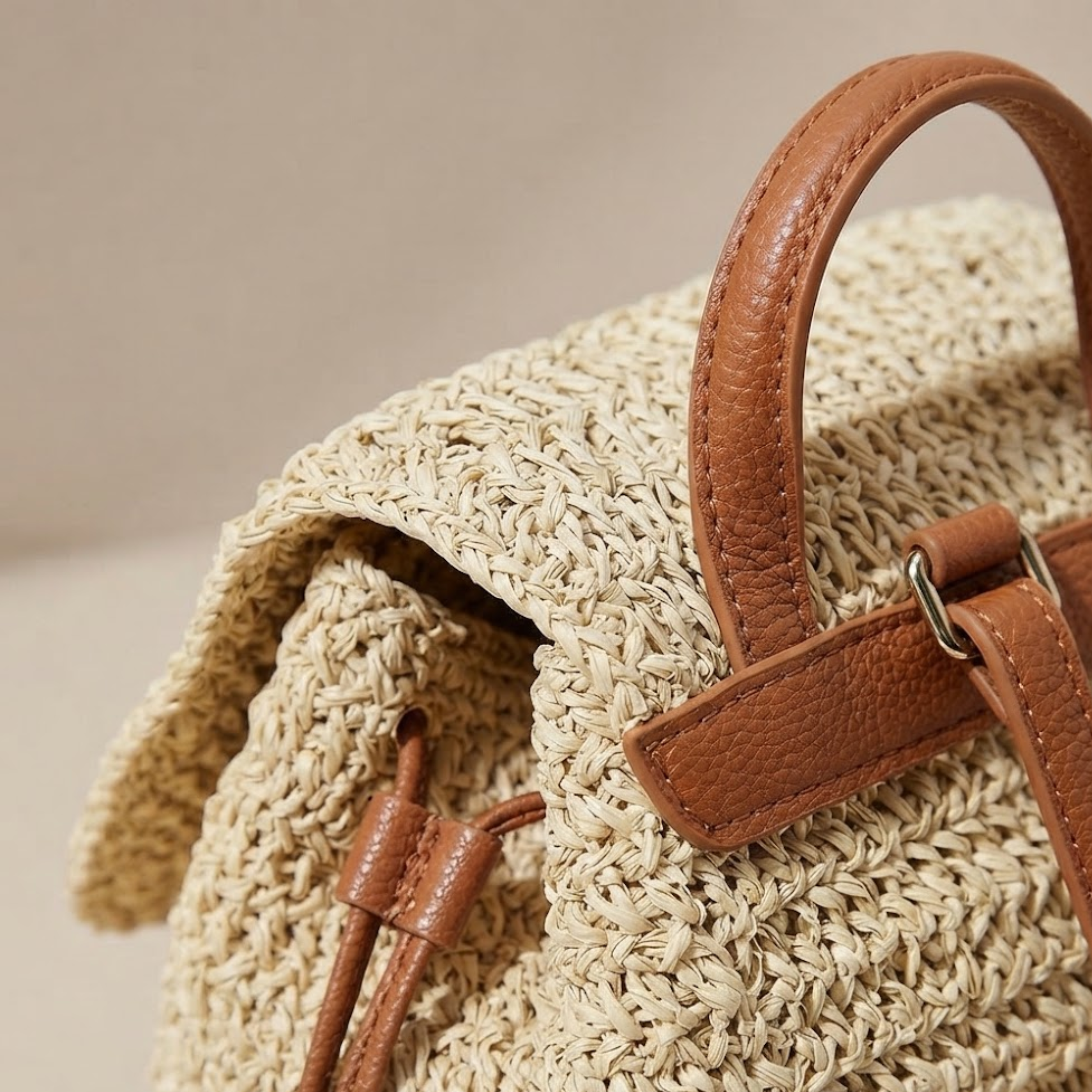 Sac à dos Gwen en paille tressée de style bohème avec rabat