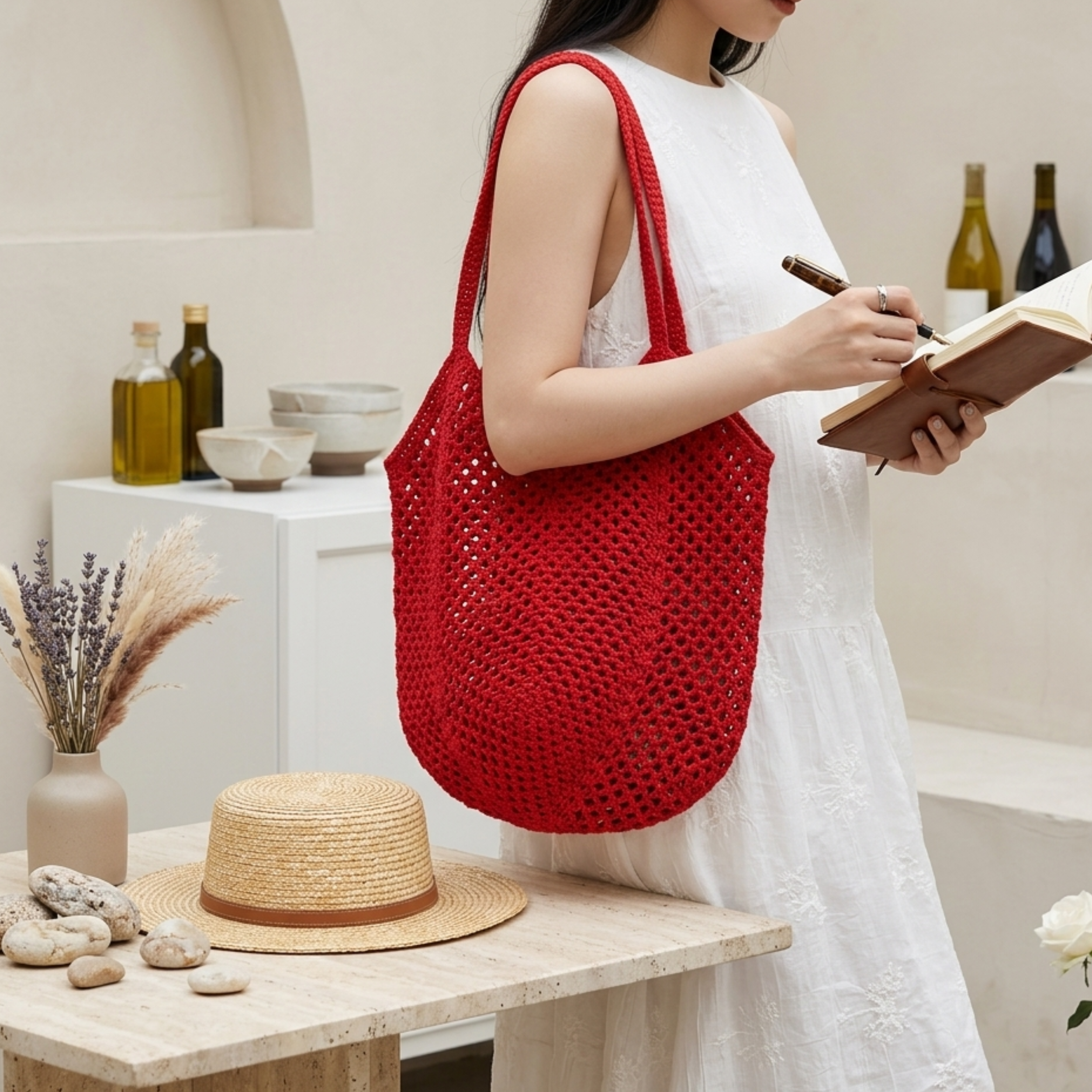 Bare Bloom Hollow-Out Knitted Tote Bag – Sustainable Bag