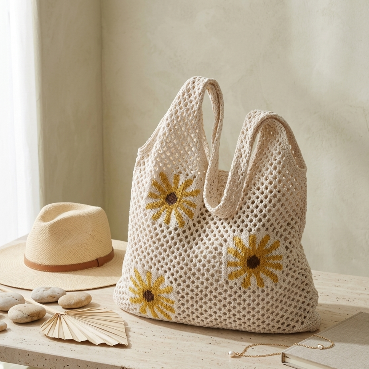 Sac cabas ajouré Mini Blossom tricoté – Sac durable