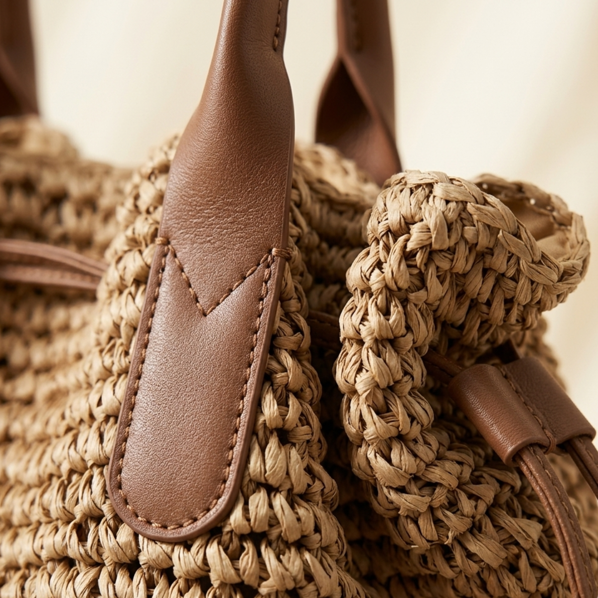 Borsa a mano in paglia intrecciata a mano premium con coulisse – Borsa sostenibile