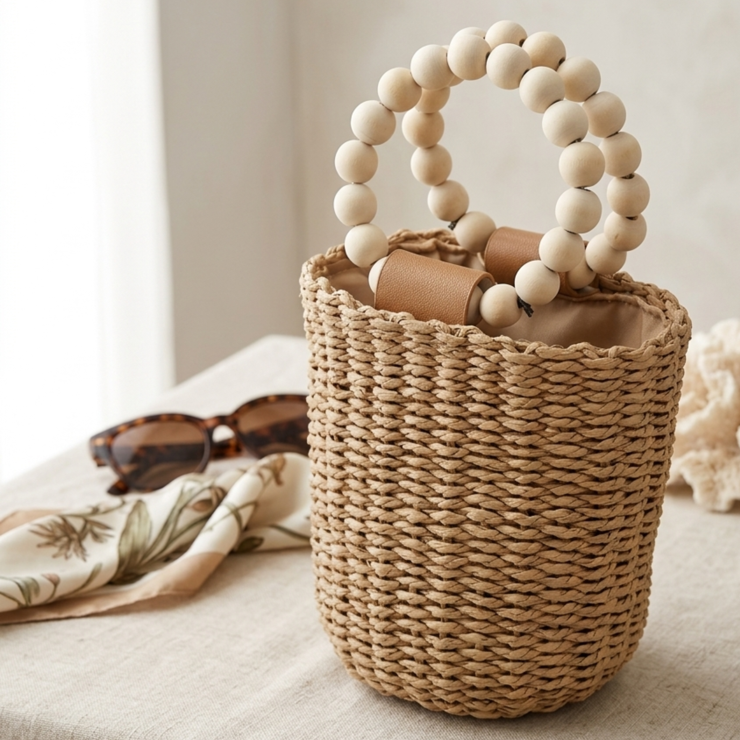 Handcrafted Bali-Inspired Wooden Beaded Paper Tote Bag – Sustainable Bag