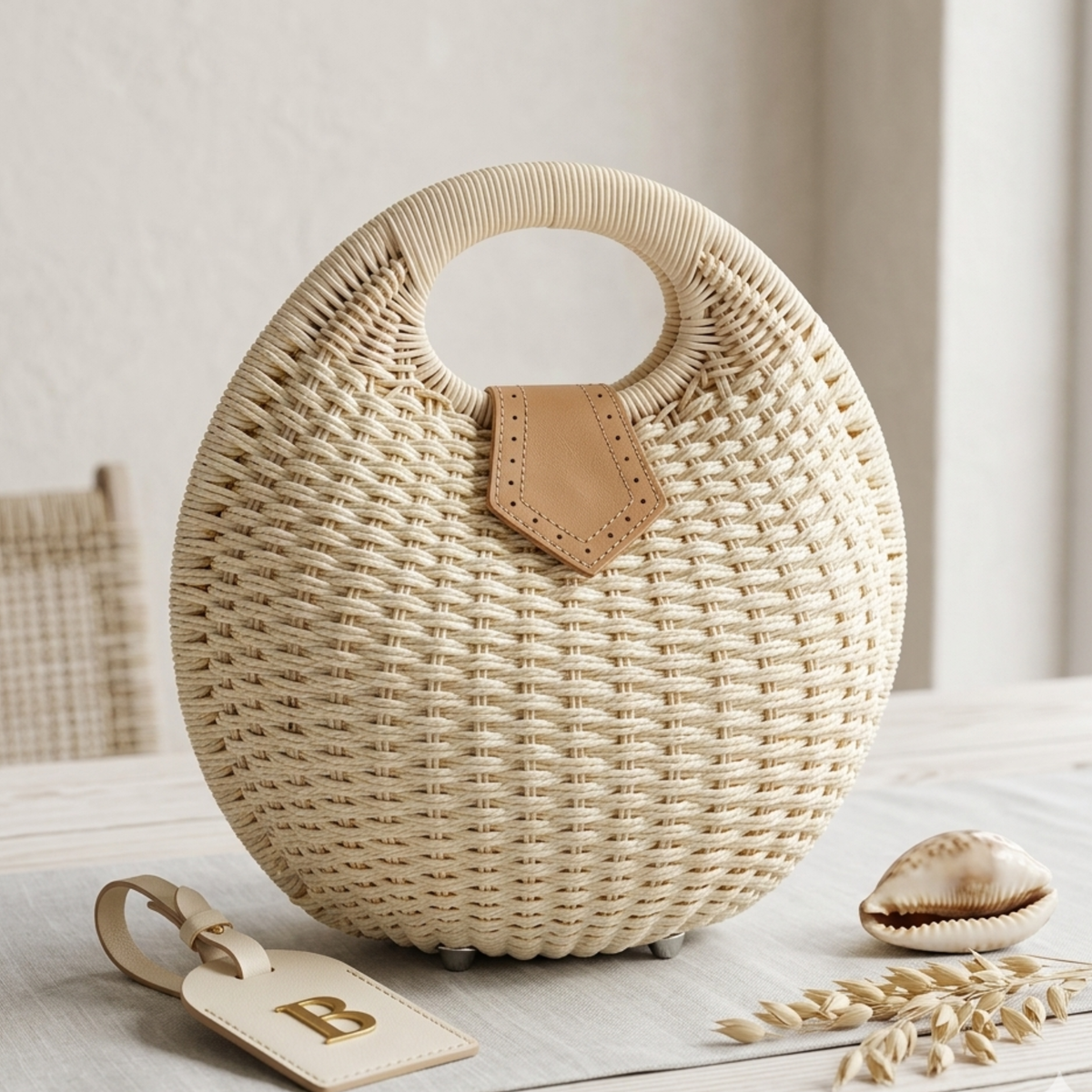 Handwoven Rattan Shell Round Handbag - Sustainable Bag