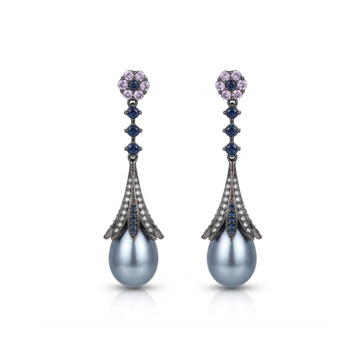 Zafrina Blossom-Topped Pearlescent Drop Earrings