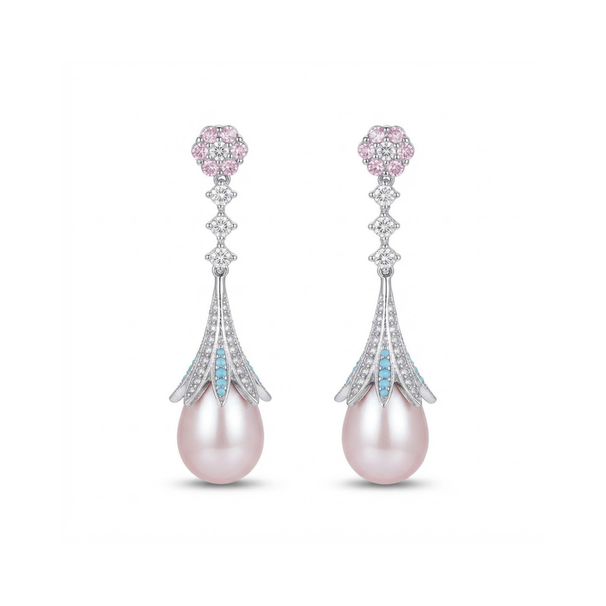 Zafrina Blossom-Topped Pearlescent Drop Earrings