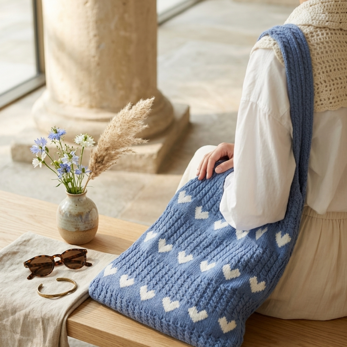 Cupid’s Touch Hollow-Out Knitted Tote Bag – Sustainable Bag