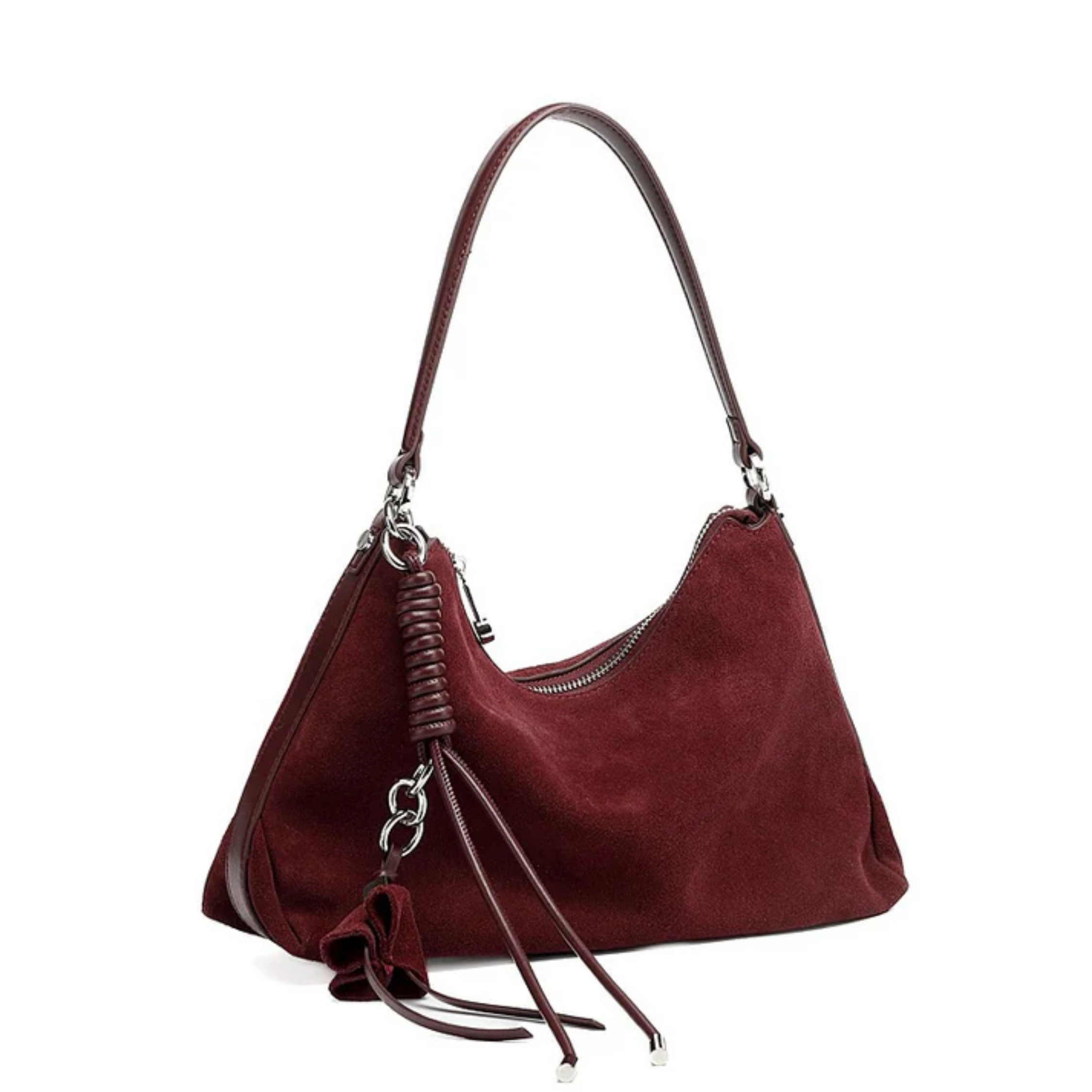 Luxéa Genuine Leather Hobo Bag with Braided Detail & Tassel Accent