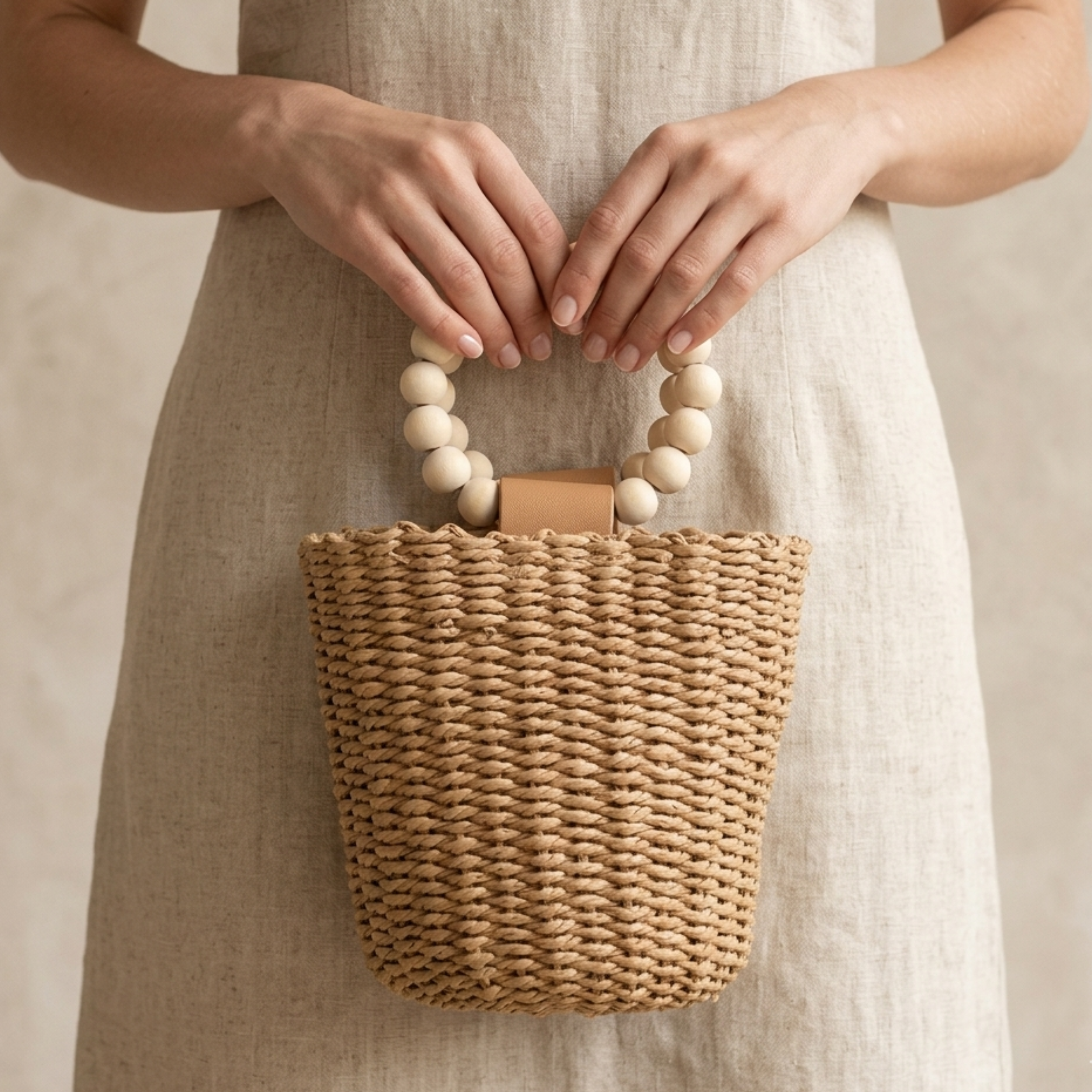 Handcrafted Bali-Inspired Wooden Beaded Paper Tote Bag – Sustainable Bag