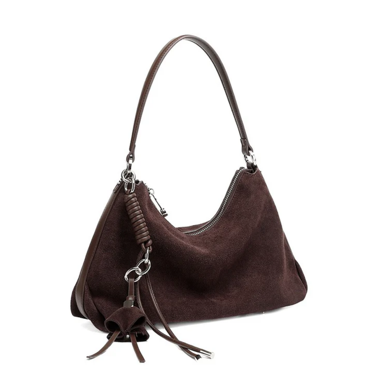 Luxéa Genuine Leather Hobo Bag with Braided Detail & Tassel Accent