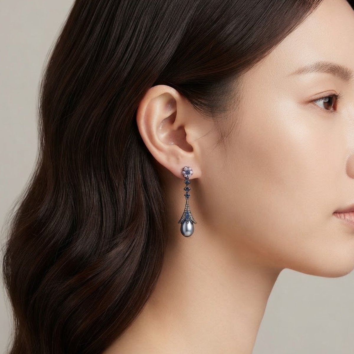 Zafrina Blossom-Topped Pearlescent Drop Earrings