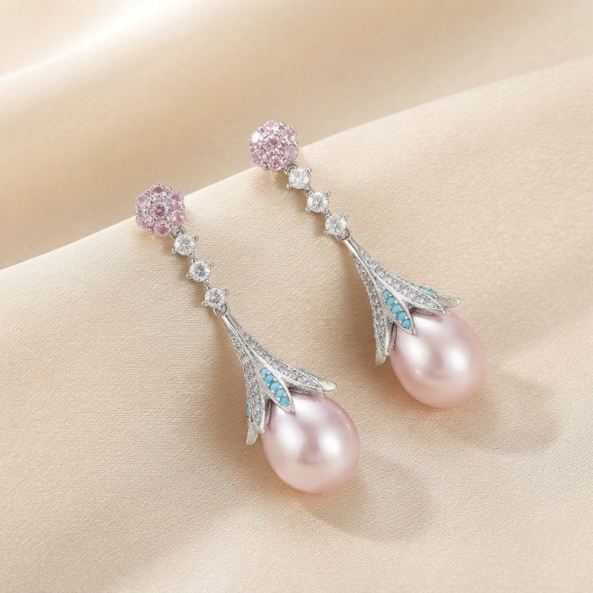 Zafrina Blossom-Topped Pearlescent Drop Earrings