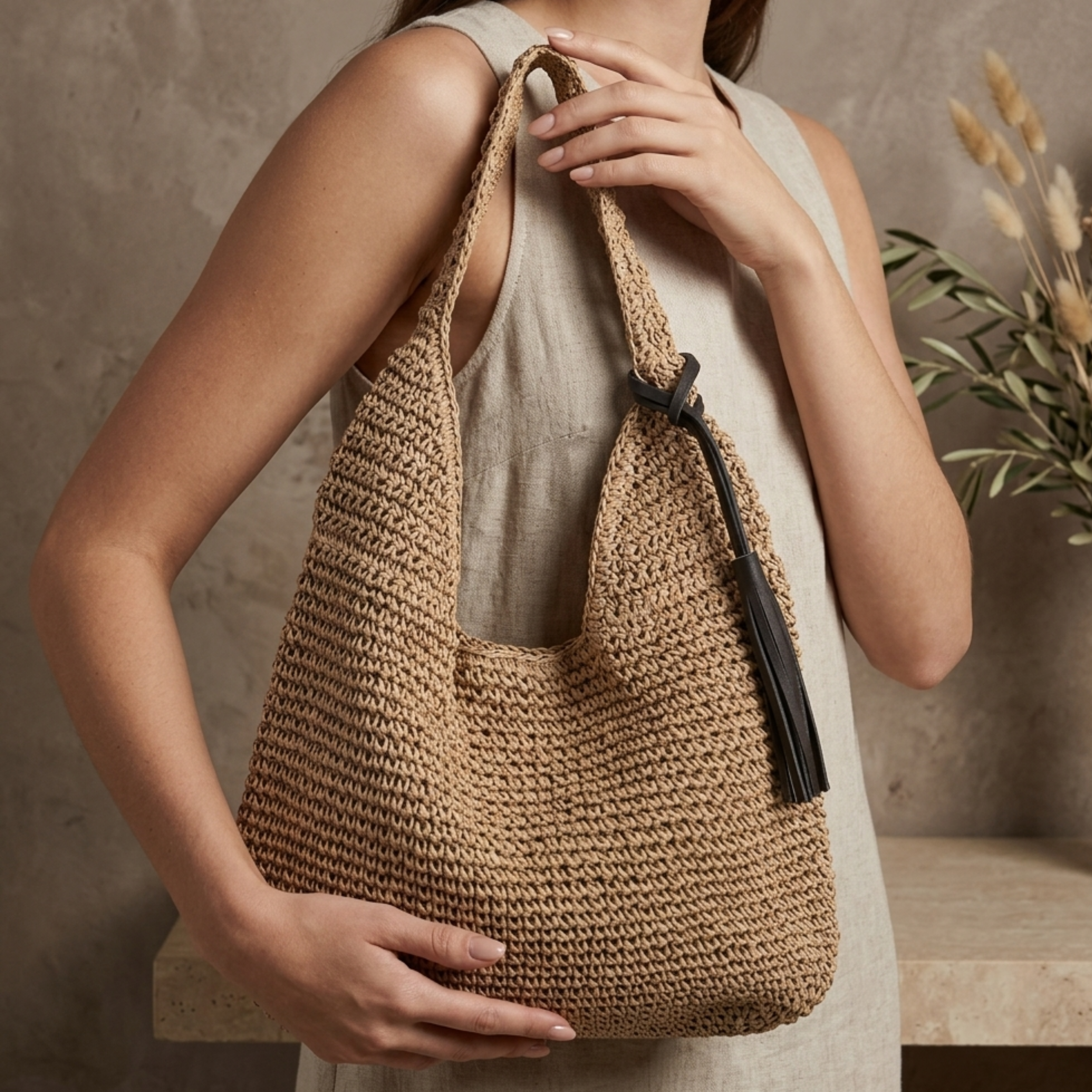 Spacious Straw Handwoven Shoulder Bag – Sustainable Bag