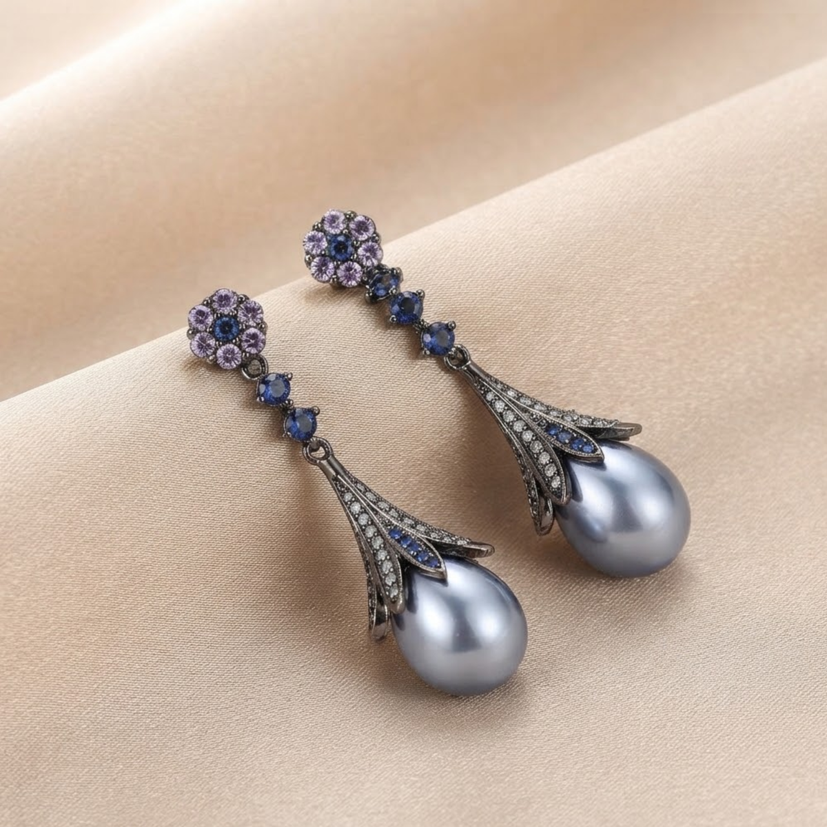 Zafrina Blossom-Topped Pearlescent Drop Earrings