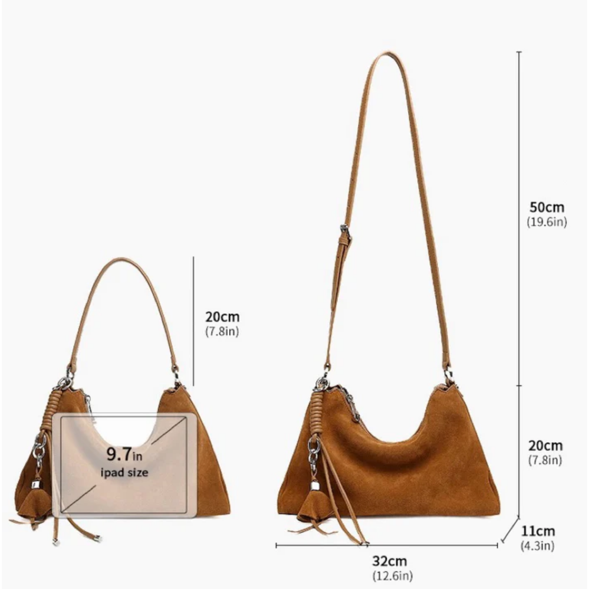 Luxéa Genuine Leather Hobo Bag with Braided Detail & Tassel Accent